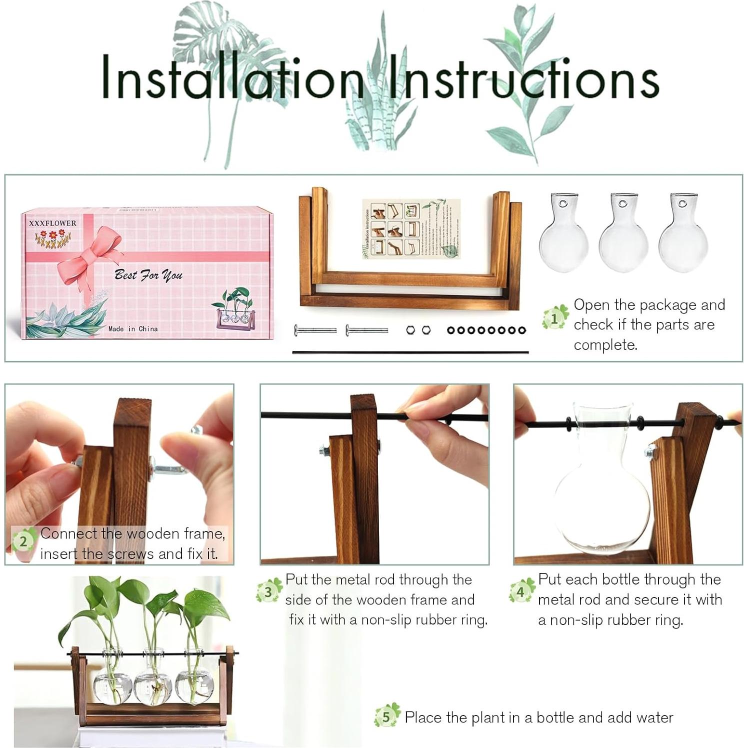 Terrario de Planta HUABEI con Soporte de Madera 3 Bulbos