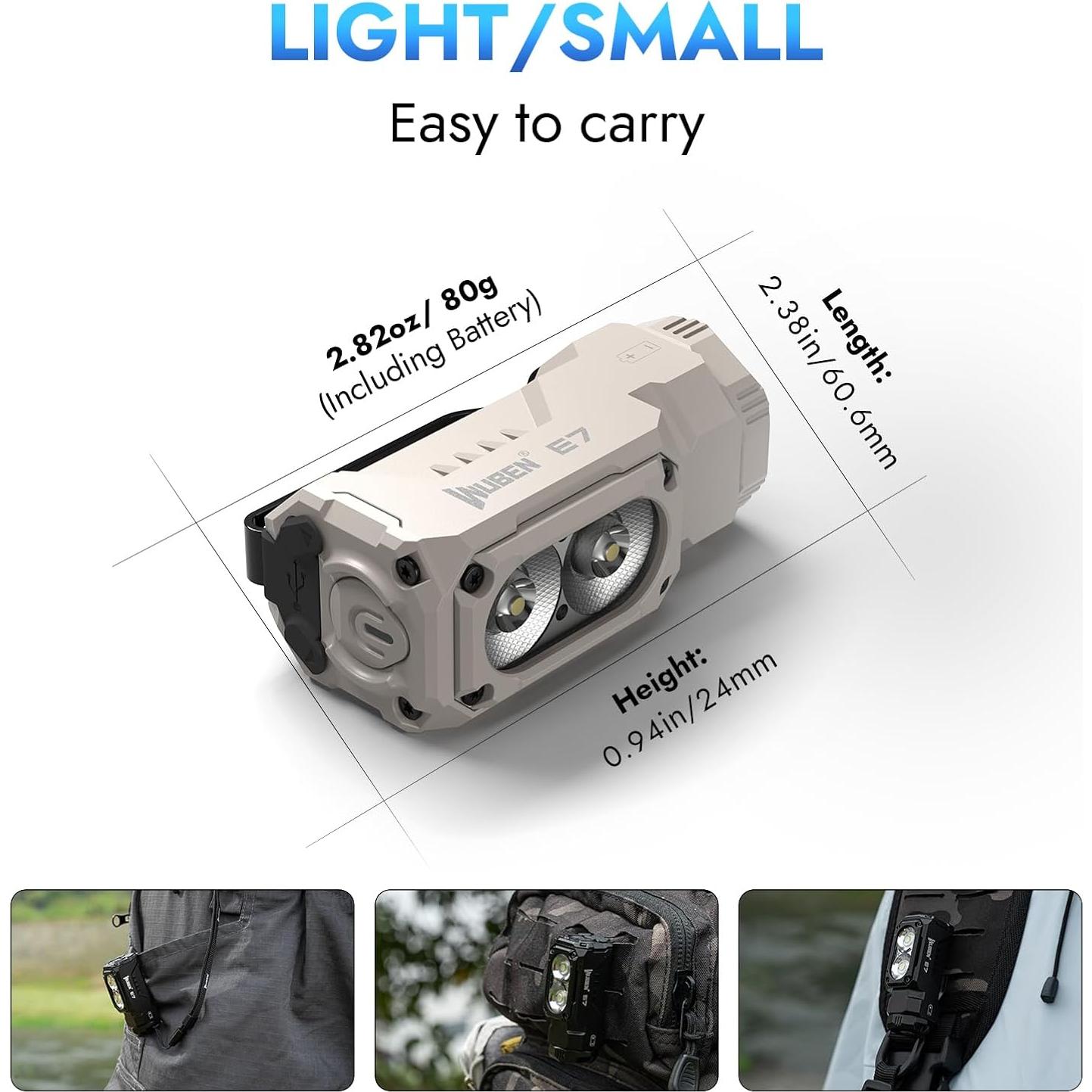 Linterna EDC WUBEN E7 1800 Lúmenes Recargable IP68 Caqui