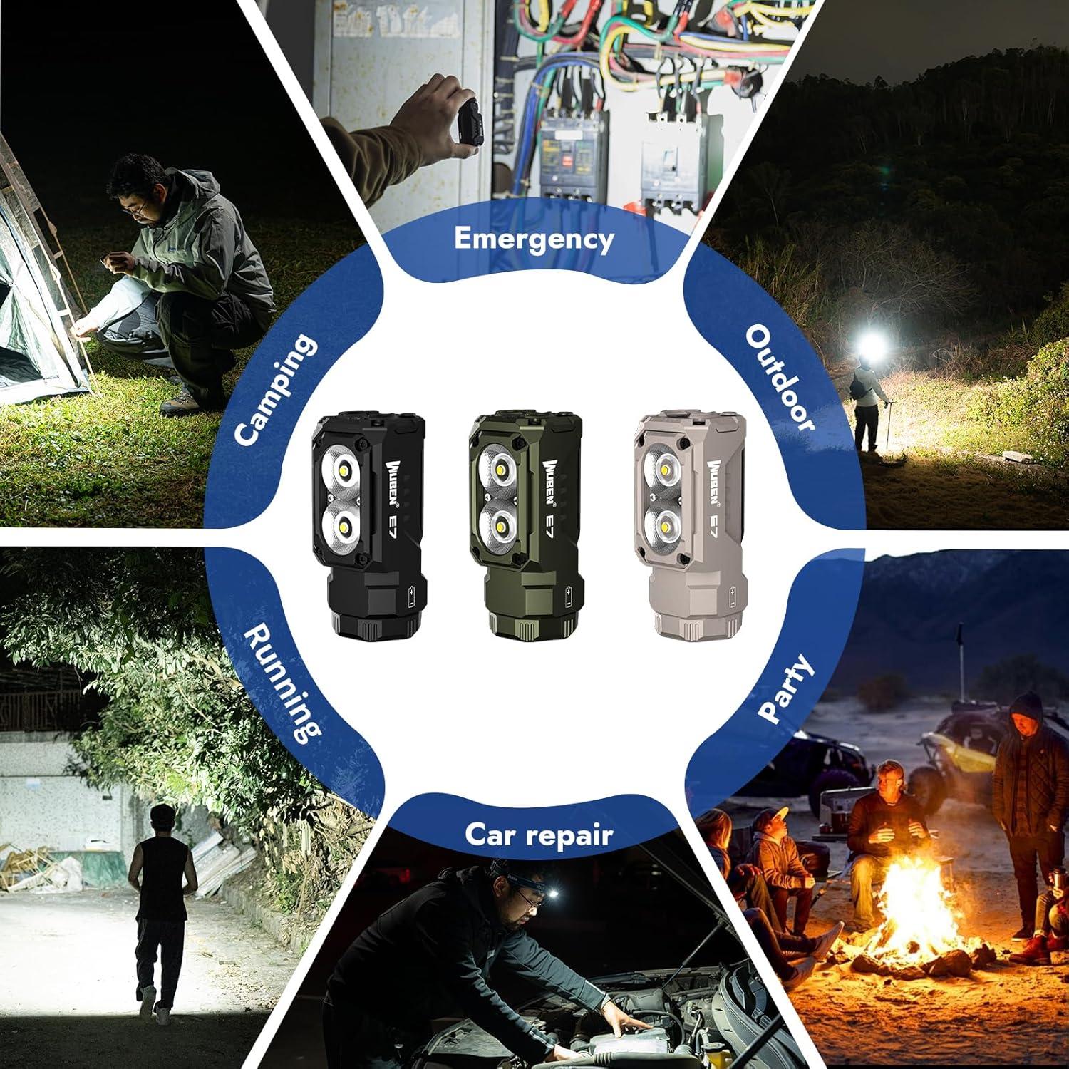 Linterna EDC WUBEN E7 1800 Lúmenes Recargable IP68 Caqui