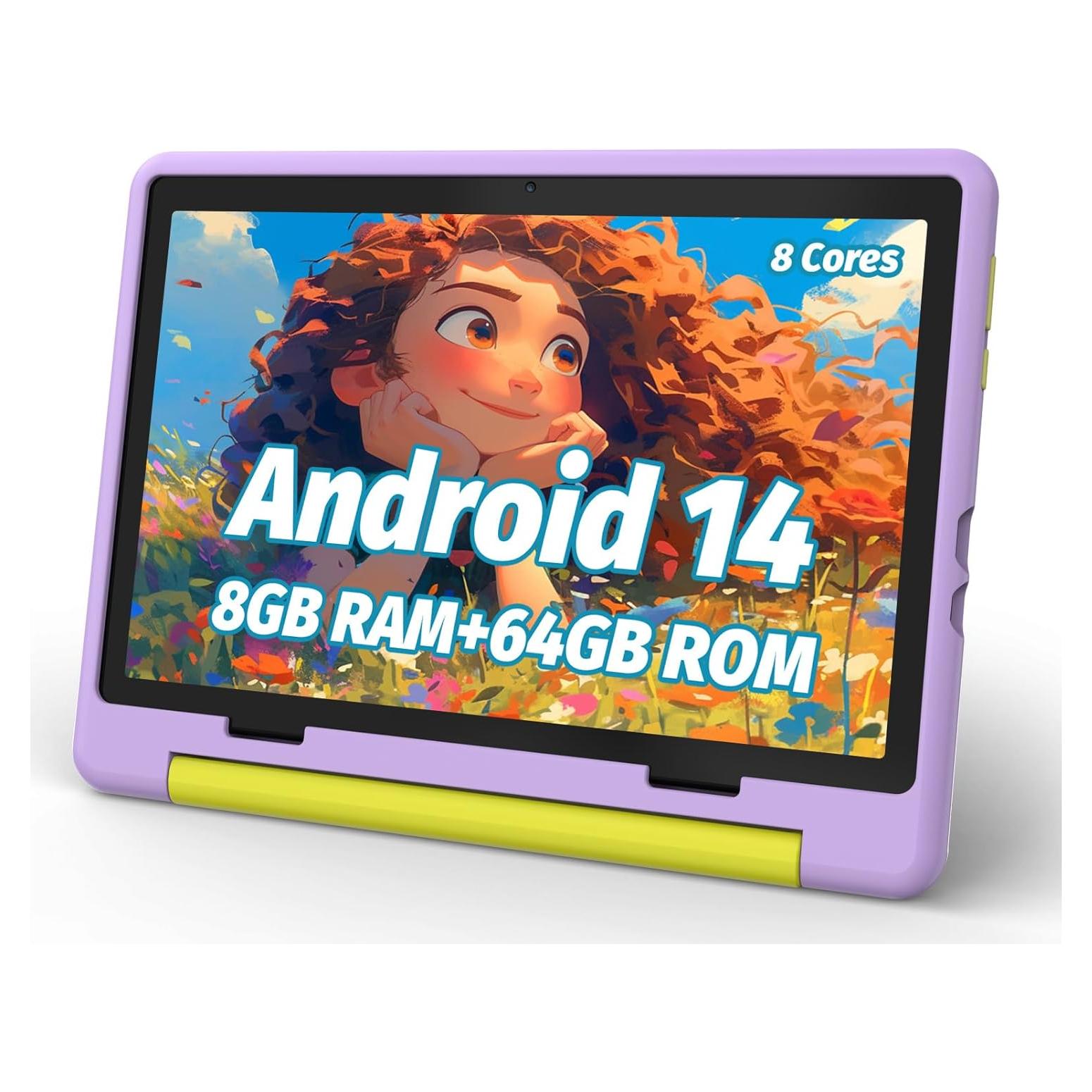 Tableta URAO 10" Android 14 para Niños 64GB con Funda