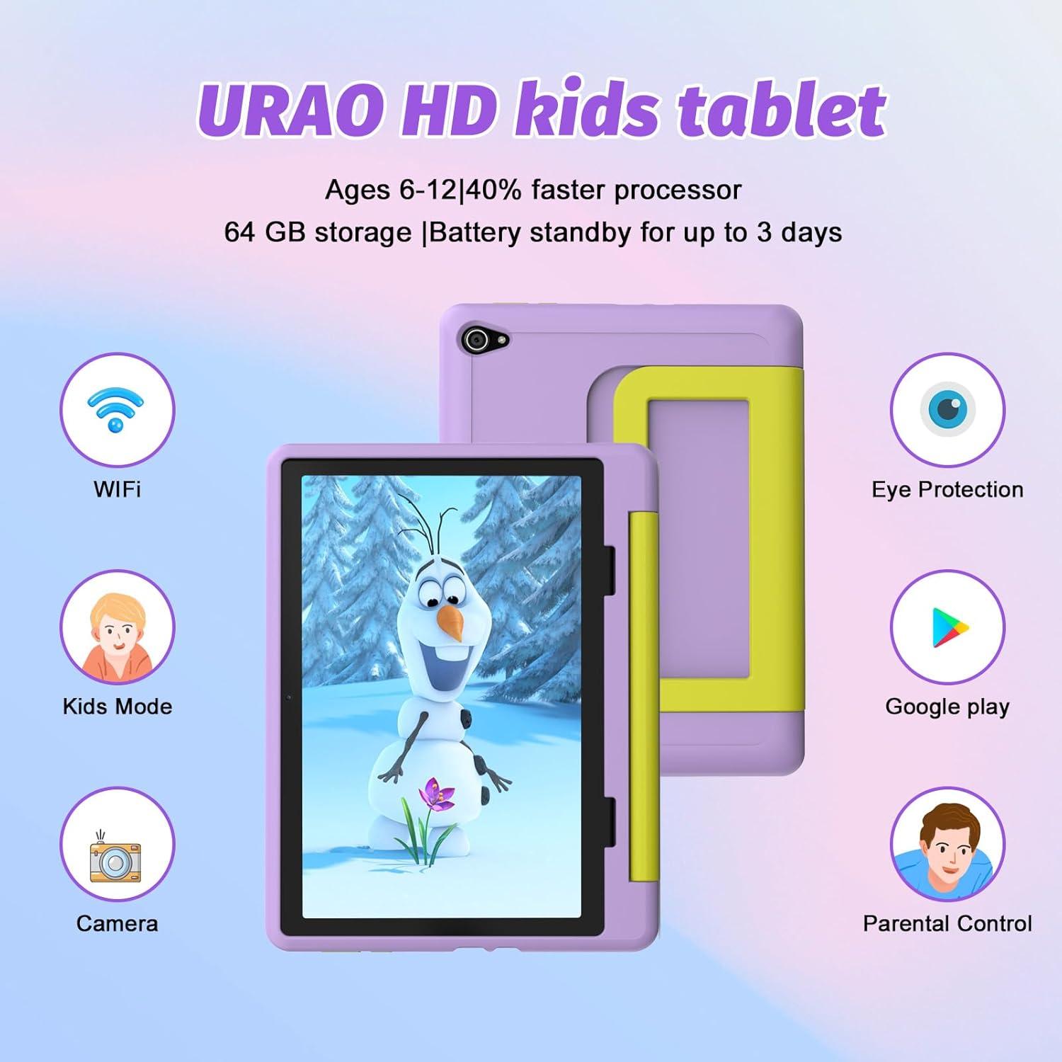 Tableta URAO 10" Android 14 para Niños 64GB con Funda