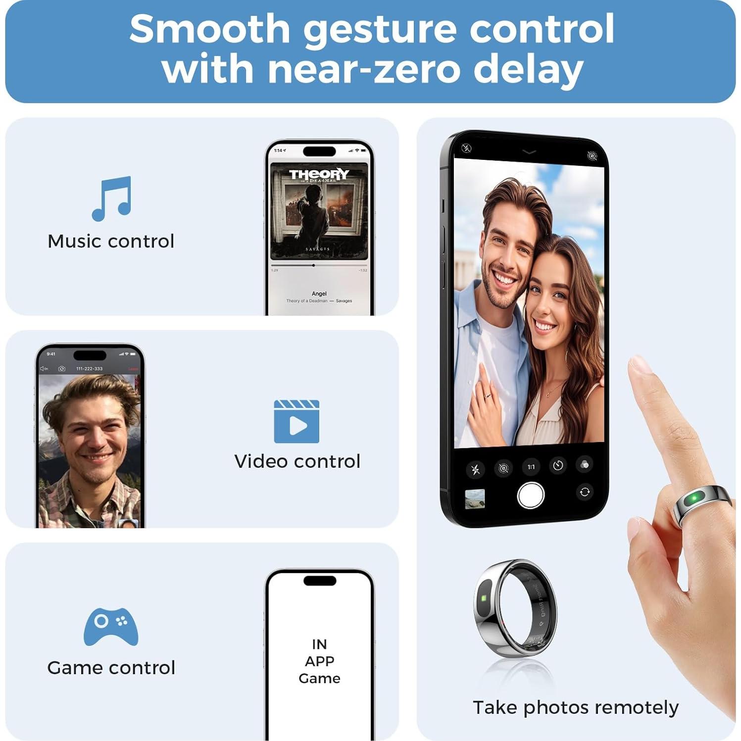 Anillo Inteligente Hugrow R08 Plata 7 - Control Gestos y Sueño