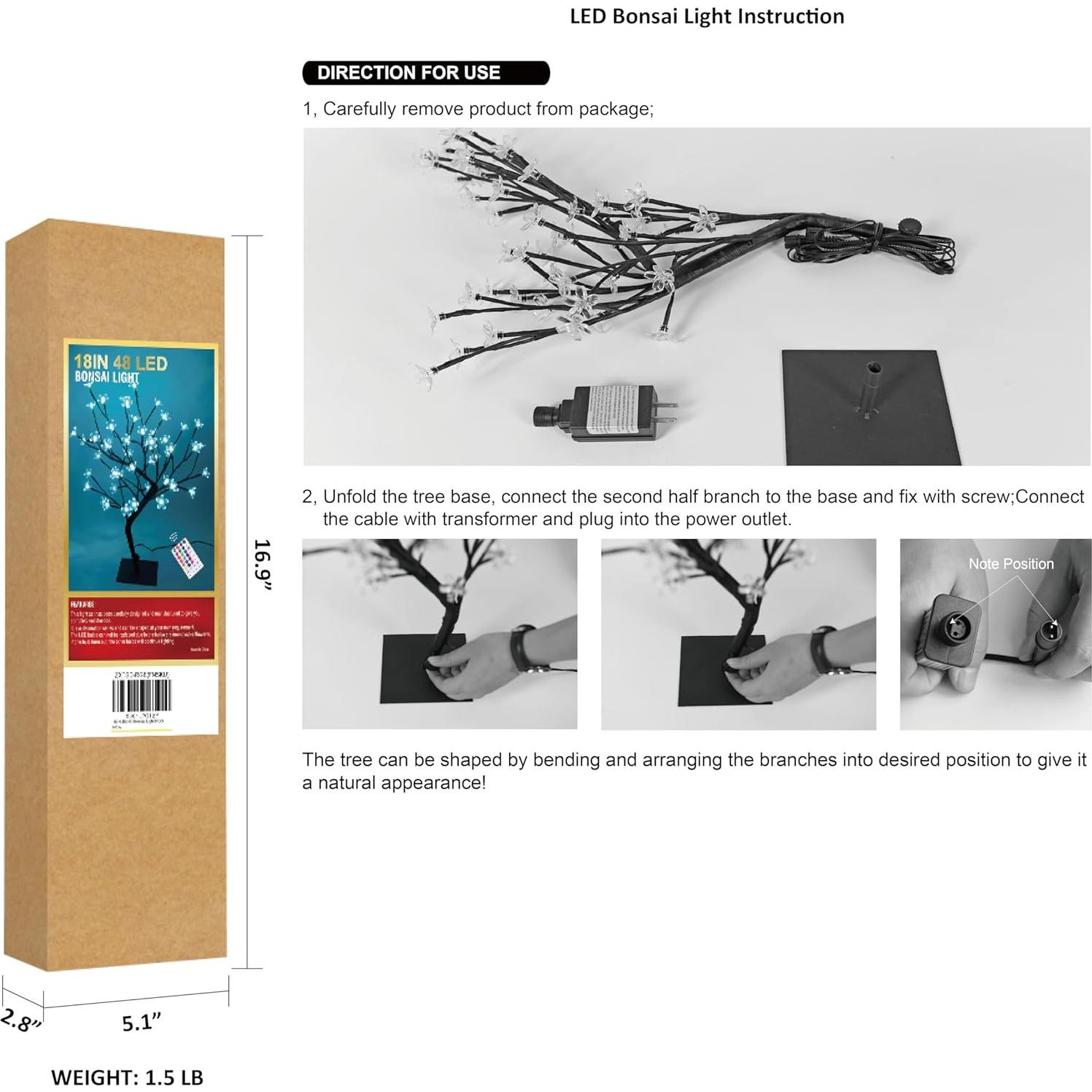 LIGHTSHARE Bonsai Cerezo 45.72 cm 48 Luces LED RGB Control Remoto