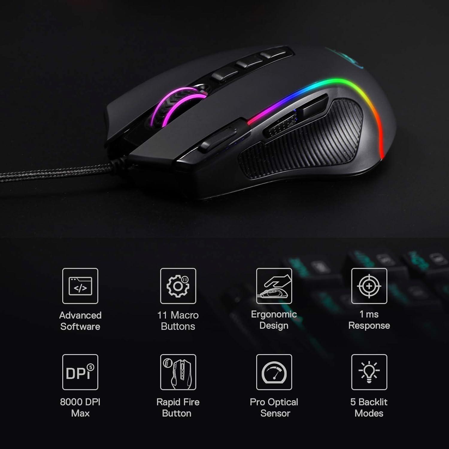 Redragon M612 Predator Ratón Gaming RGB 8000 DPI 11 Botones