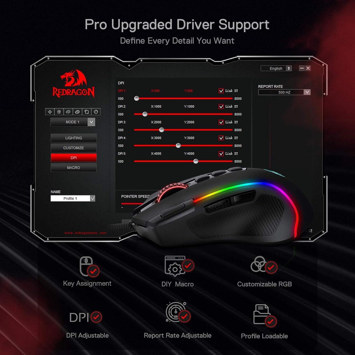 Redragon M612 Predator Ratón Gaming RGB 8000 DPI 11 Botones