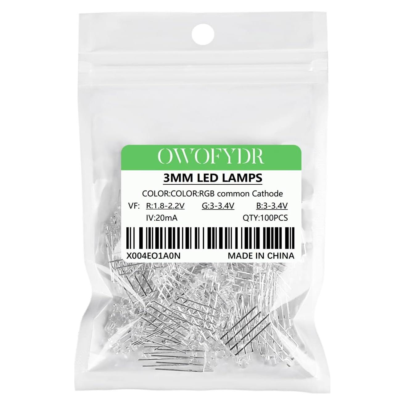 100 Diodos LED 3mm RGB OWOFYDR - Super Brillantes 4 Pines