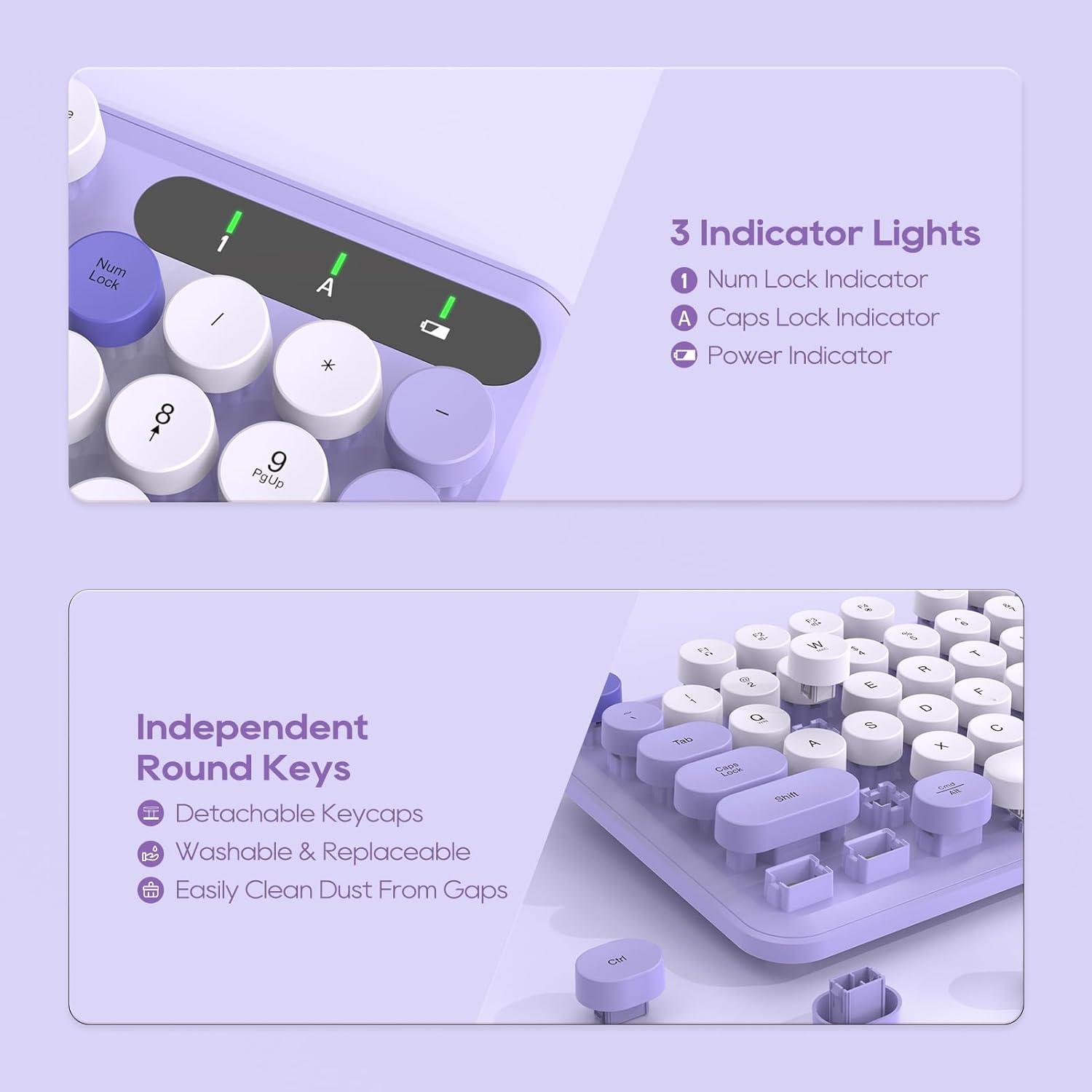 Combo Teclado y Ratón Inalámbrico SABLUTE Retro Púrpura