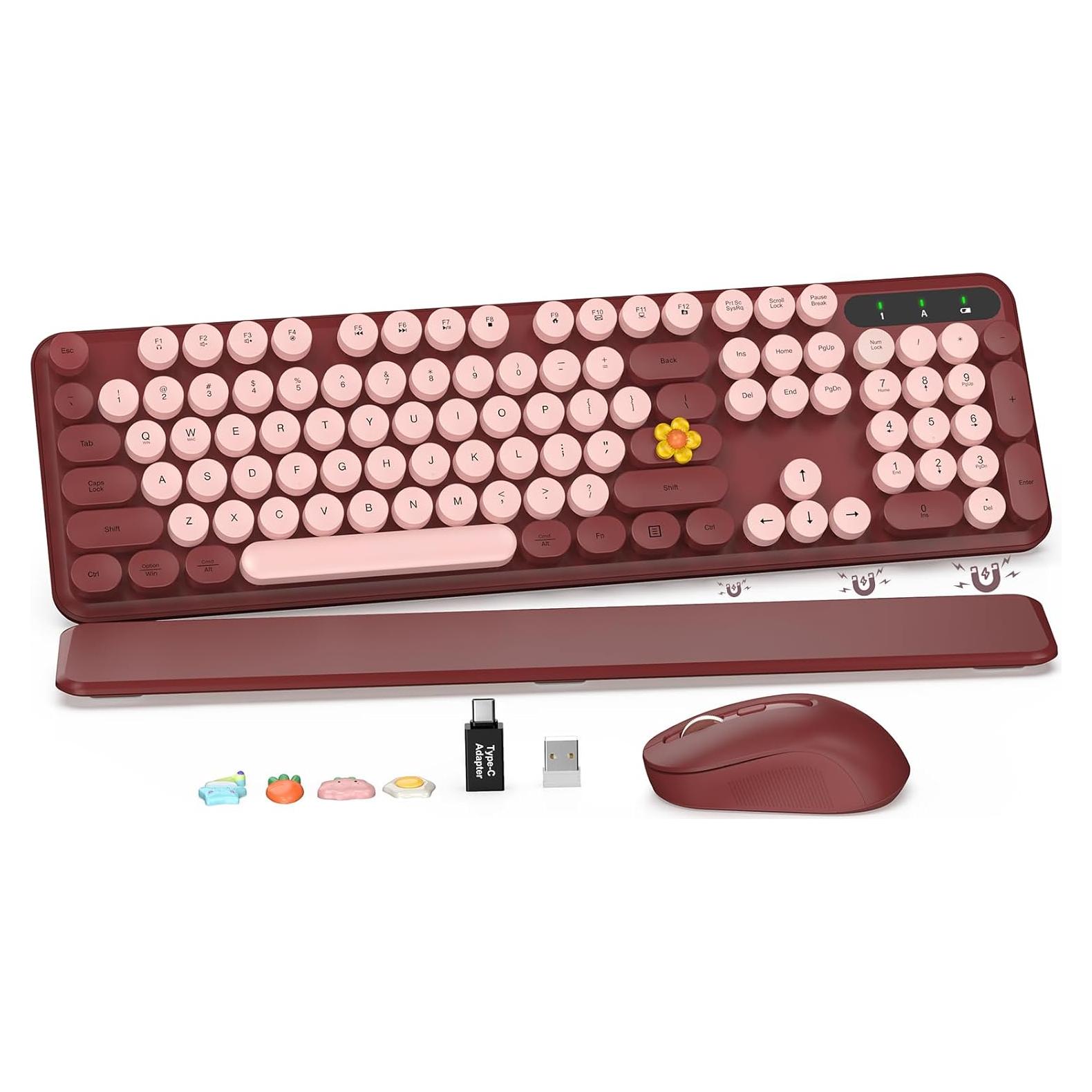 Combo Teclado y Ratón Inalámbrico SABLUTE Rojo Vino Retro