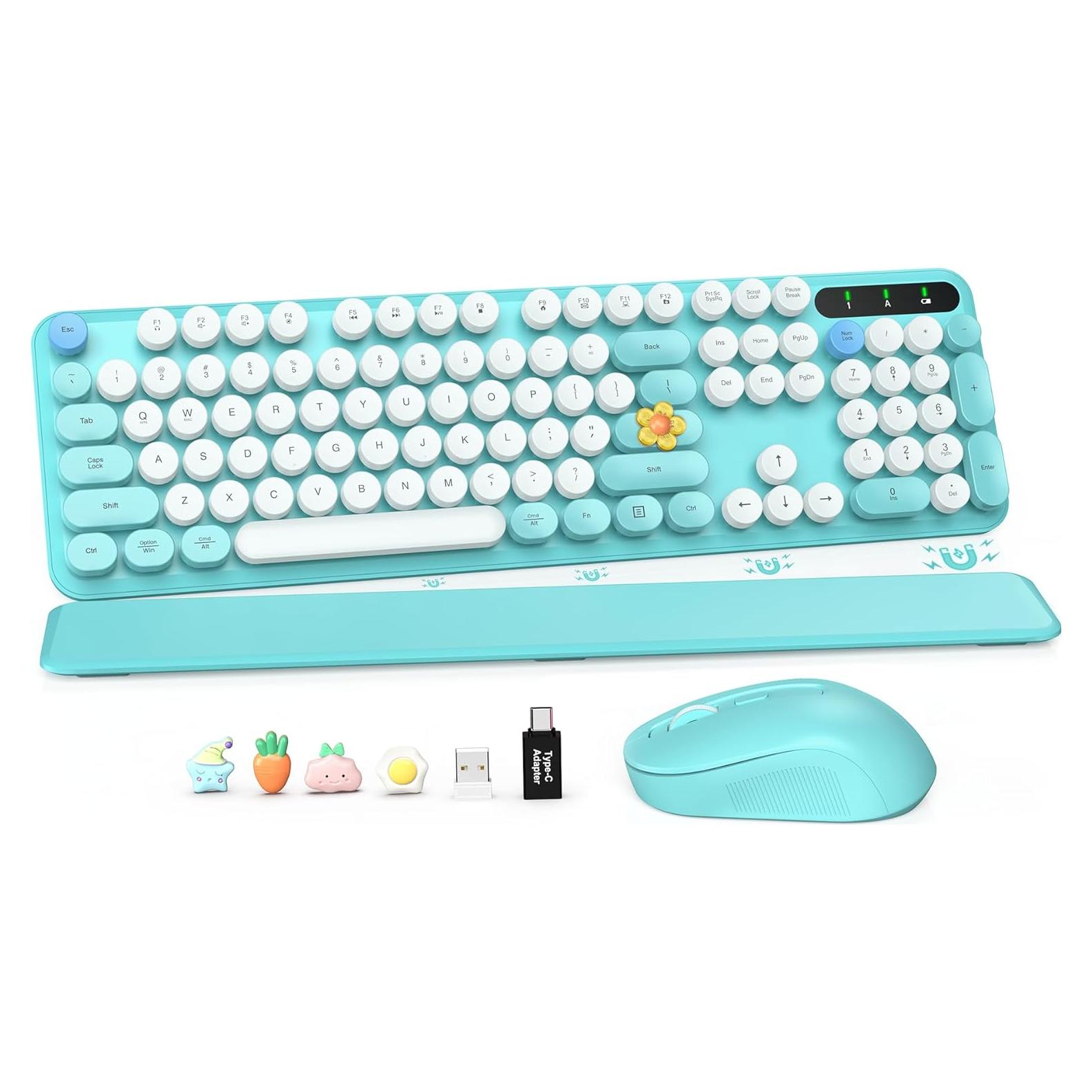 Combo Teclado y Ratón Inalámbrico SABLUTE Retro Azul