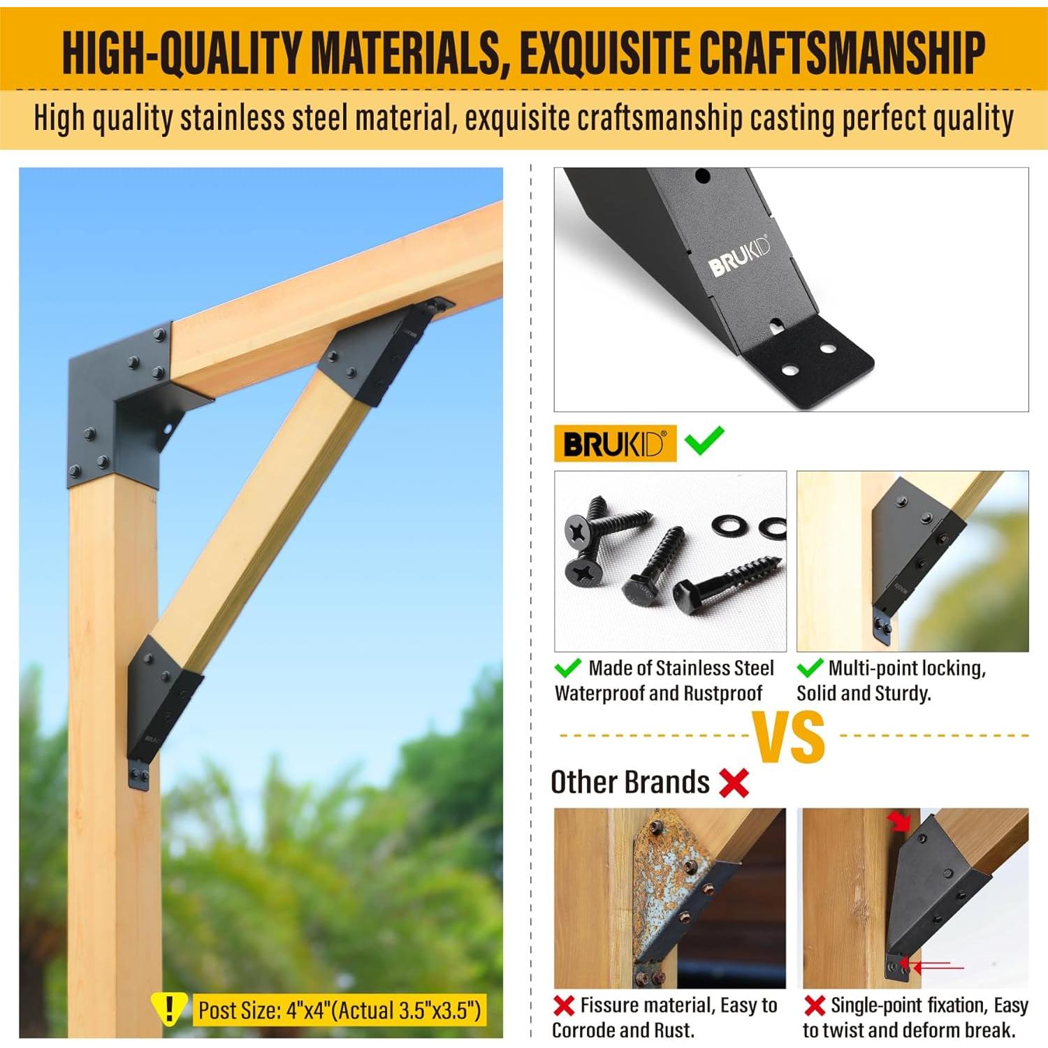 Soporte de Ángulo 45° Brukid para Madera 2x4 - 4 Piezas