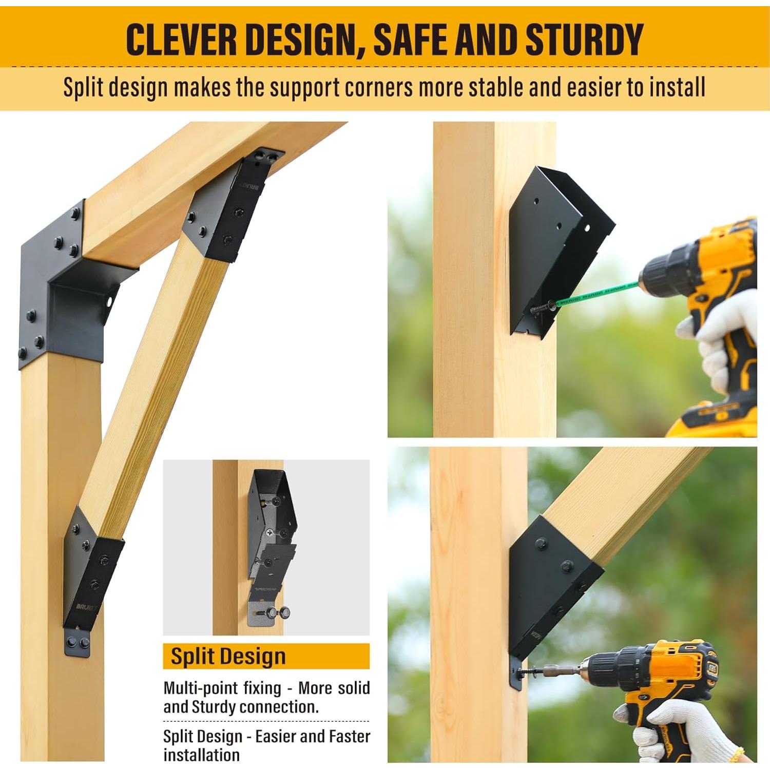 Soporte de Ángulo 45° Brukid para Madera 2x4 - 4 Piezas