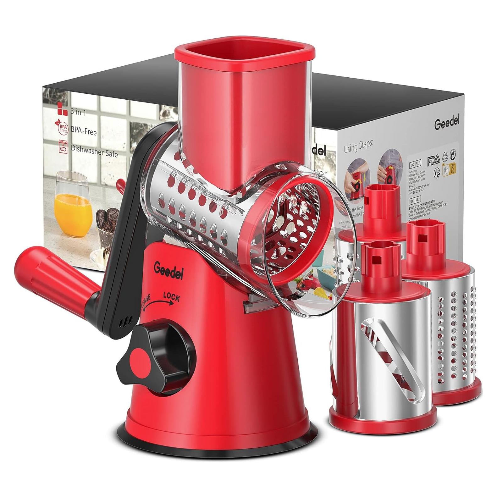 Rallador de Queso Rotativo Geedel 3 Cuchillas Acero Inoxidable