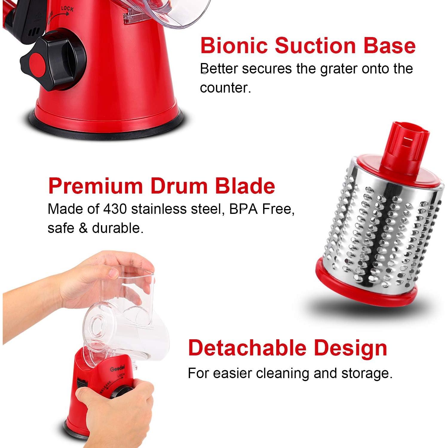 Rallador de Queso Rotativo Geedel 3 Cuchillas Acero Inoxidable