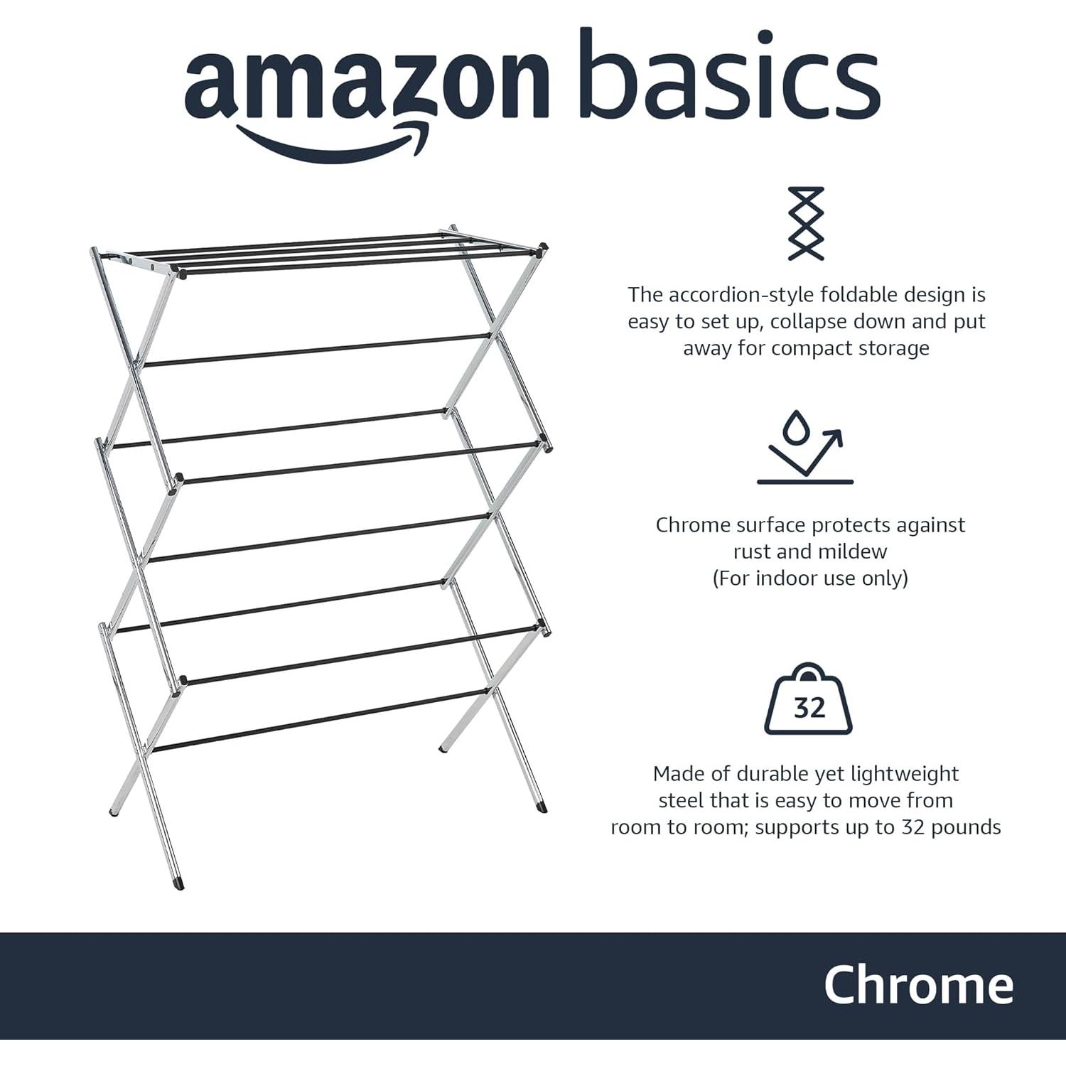 Estante Plegable para Secar Ropa Amazon Basics 106.2 cm Cromo