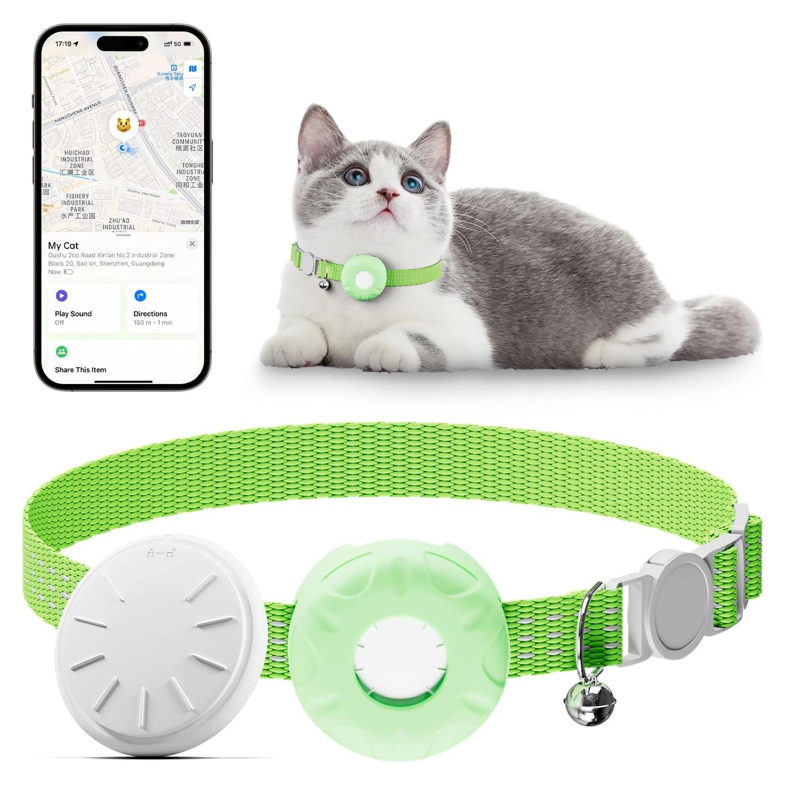 Rastreador GPS para Gatos HONGTOP, Collar Verde, Sin Cuota Mensual