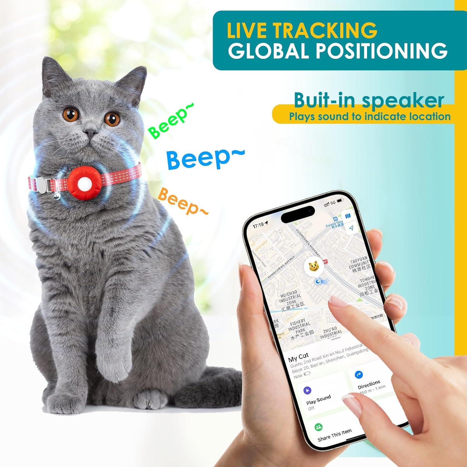 Rastreador GPS para Gatos HONGTOP Rojo, Sin Cuota Mensual