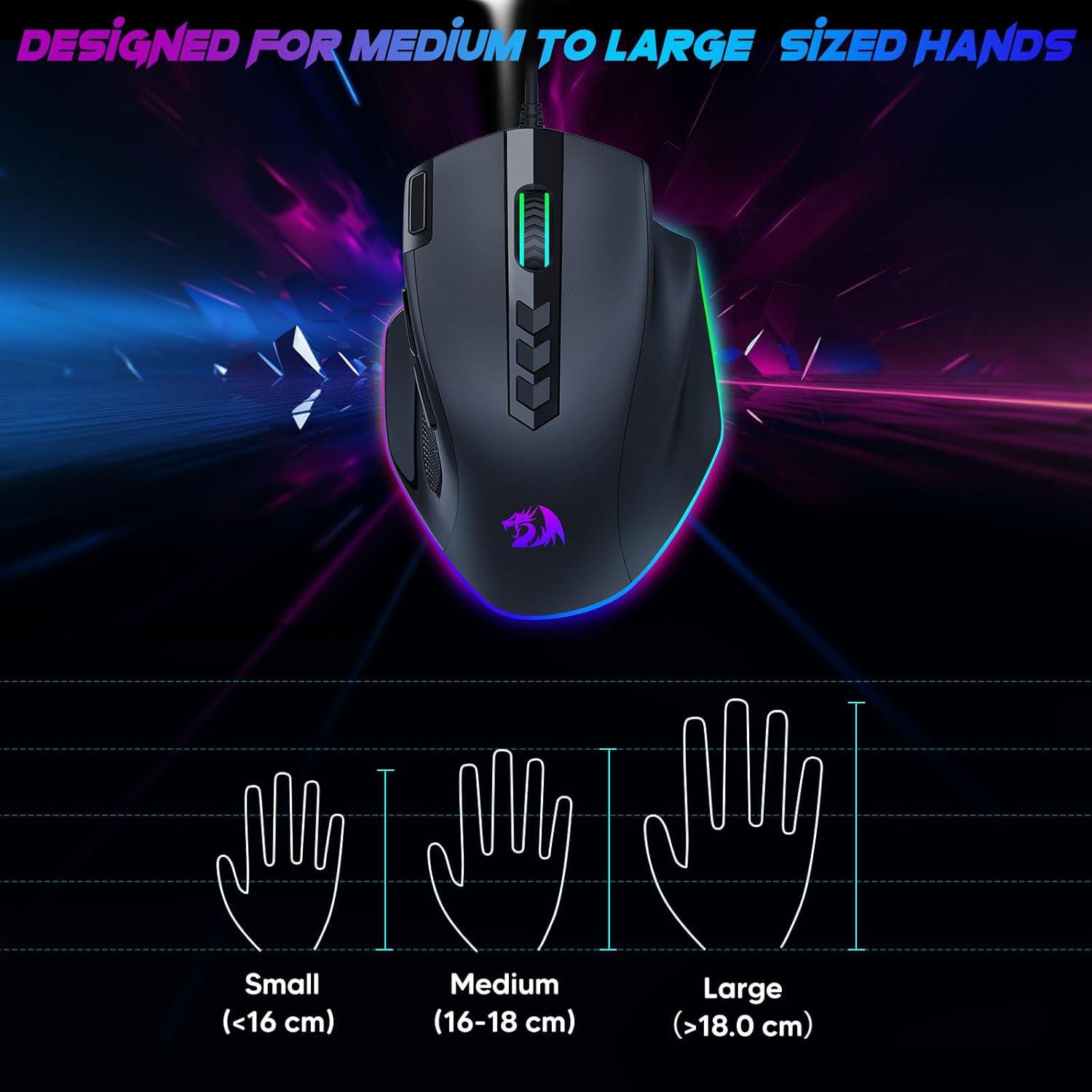 Ratón Gaming Redragon M614 Con Cable RGB 8000 DPI 11 Botones