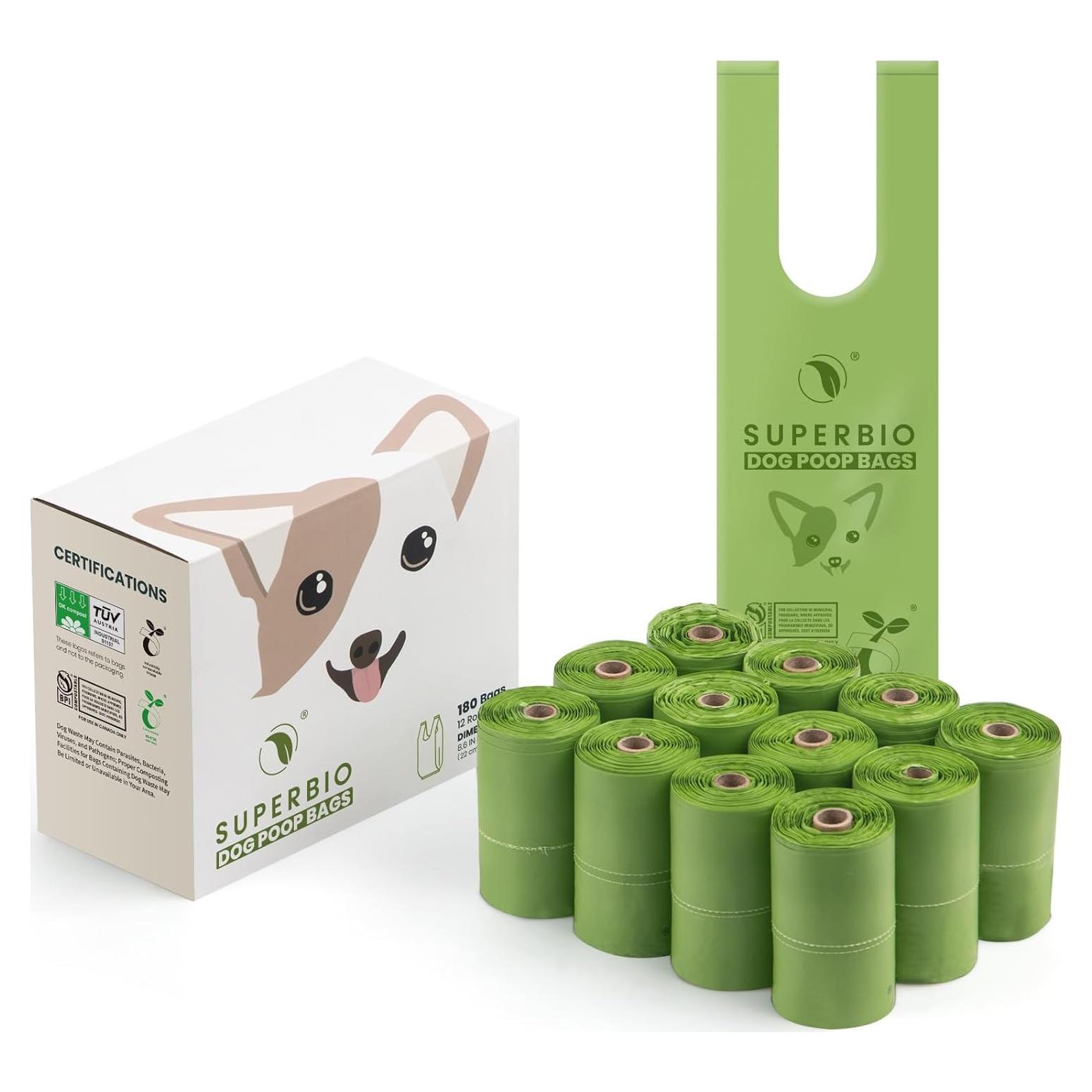 Bolsas para Excremento de Perro SUPERBIO 180 Bolsas Compostables