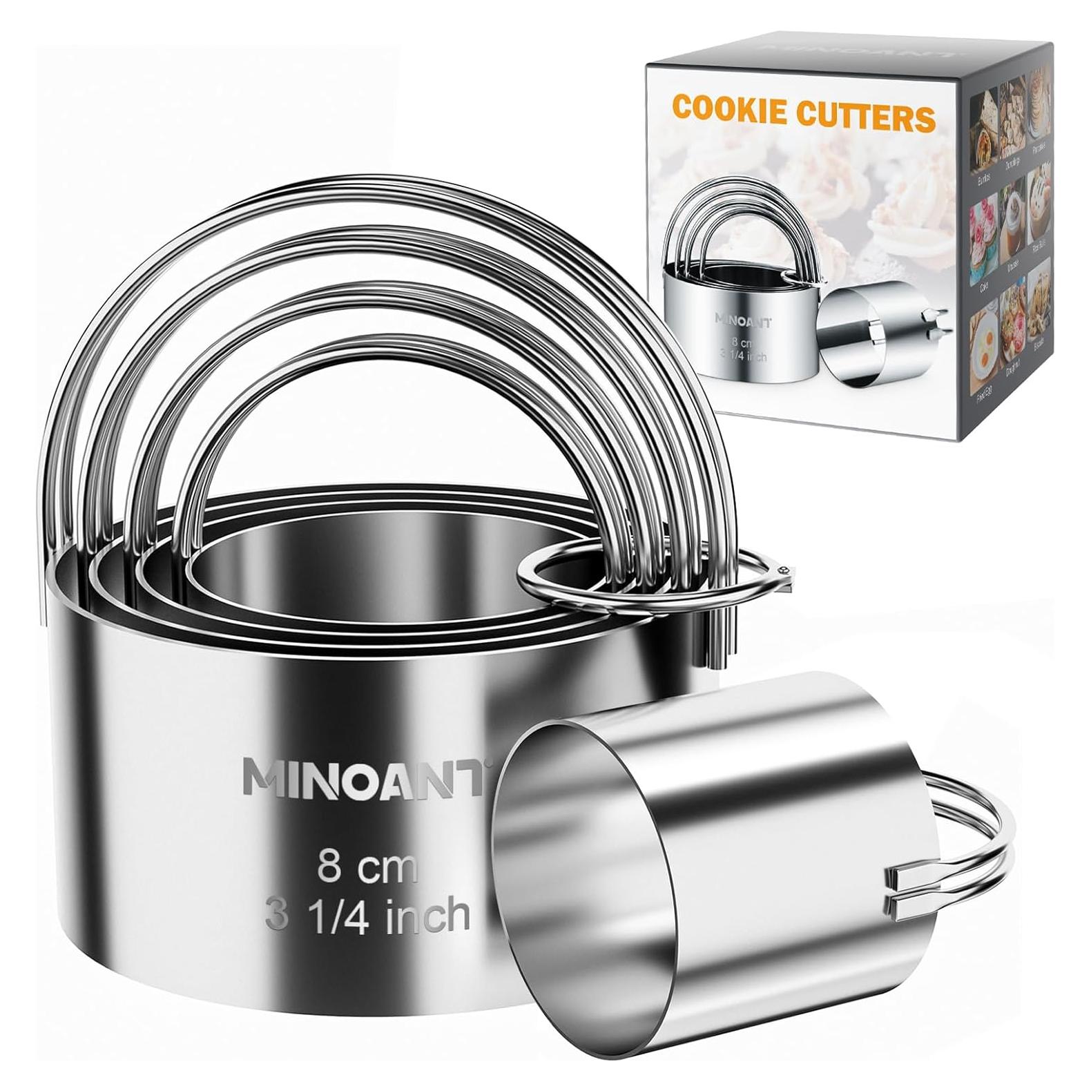 Juego de Cortadores de Galletas Redondos MINO ANT - 5 Piezas de Acero Inoxidable