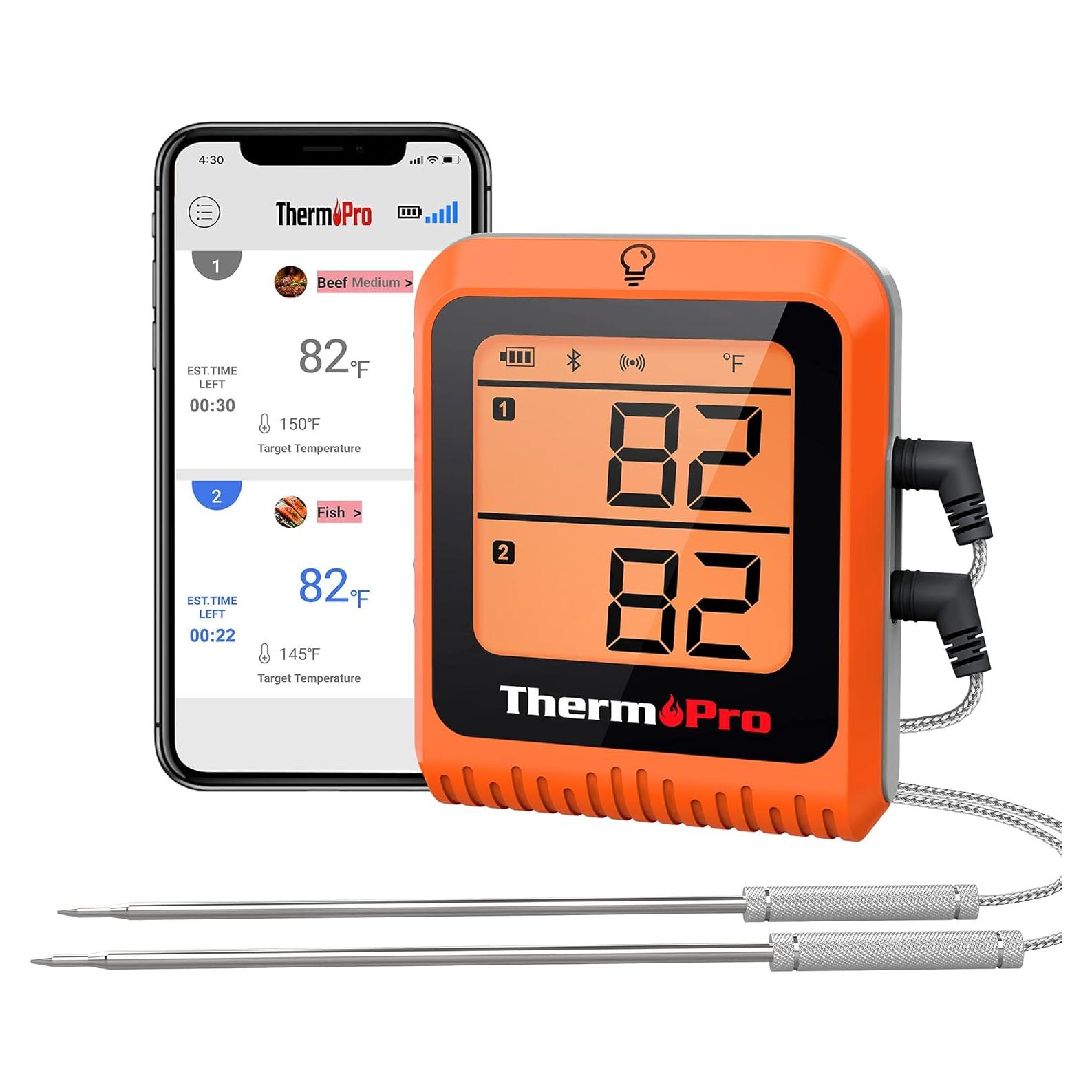 Termómetro de Carne Inalámbrico ThermoPro TP-25H2, 2 Sondas, Bluetooth
