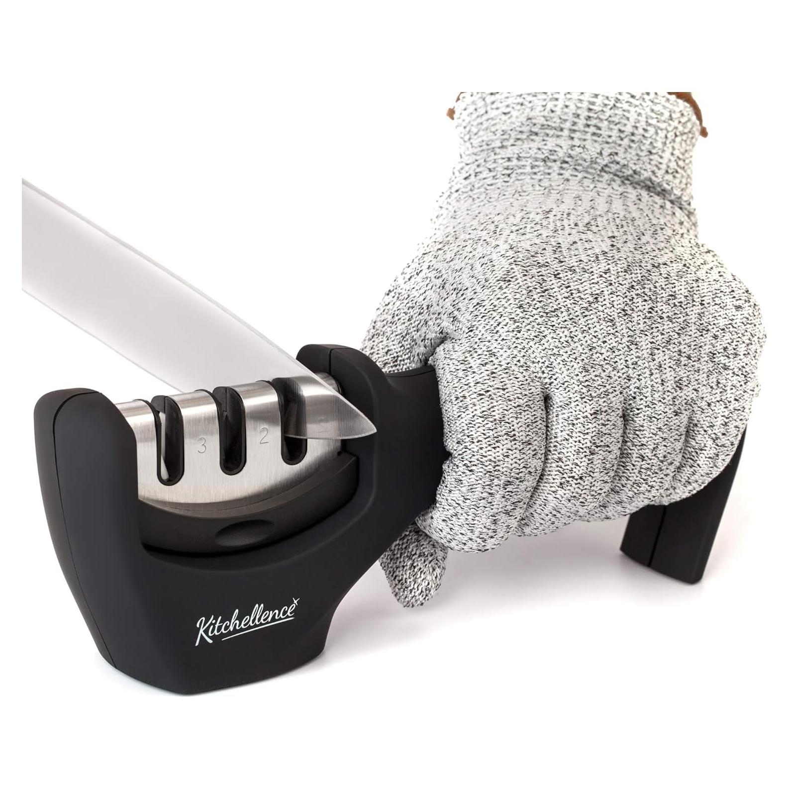Afilador de cuchillos 3 etapas Kitchellence + Guante Cortes