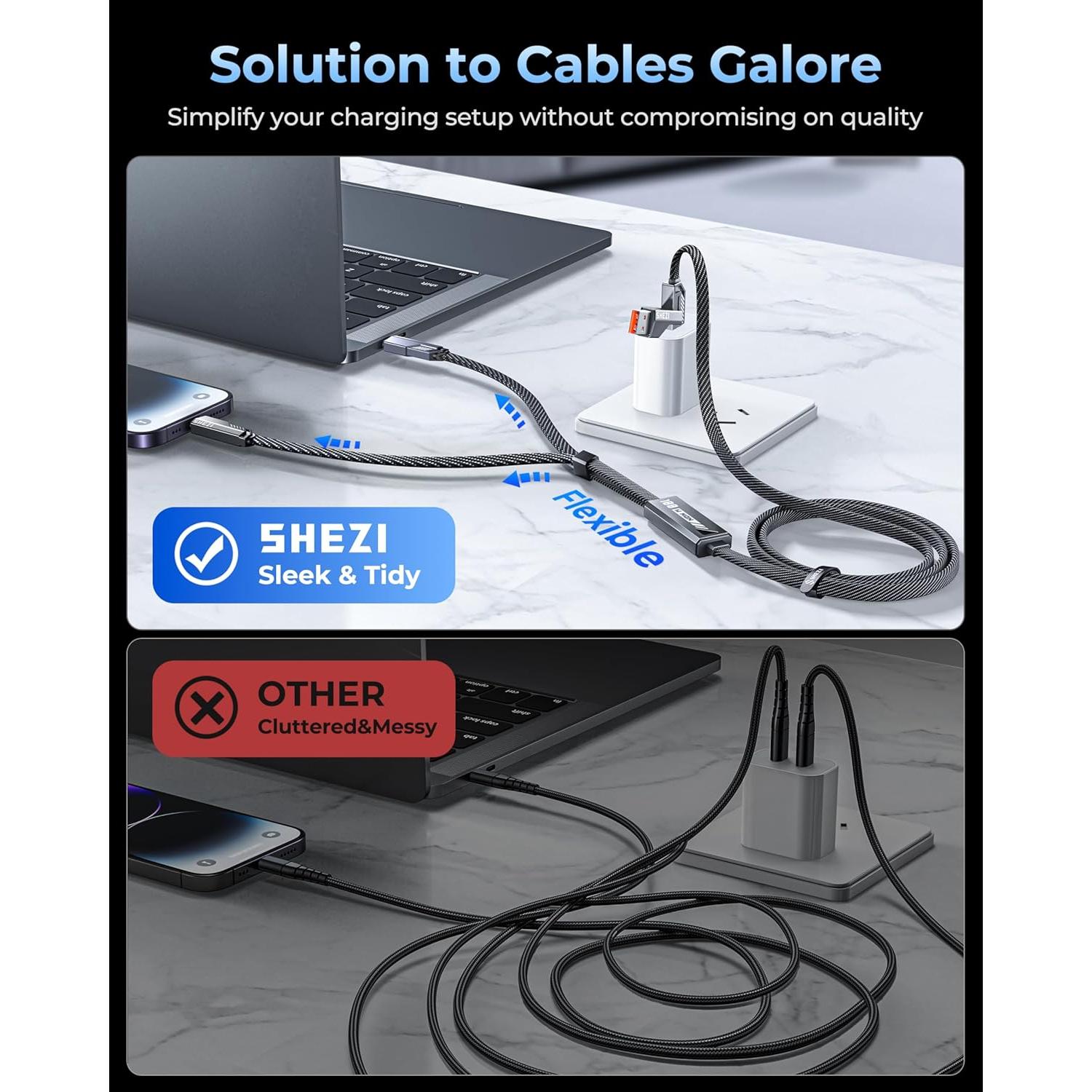 Cable Multi USB C SHEZI 4-en-1 100W Carga Rápida 1.52m