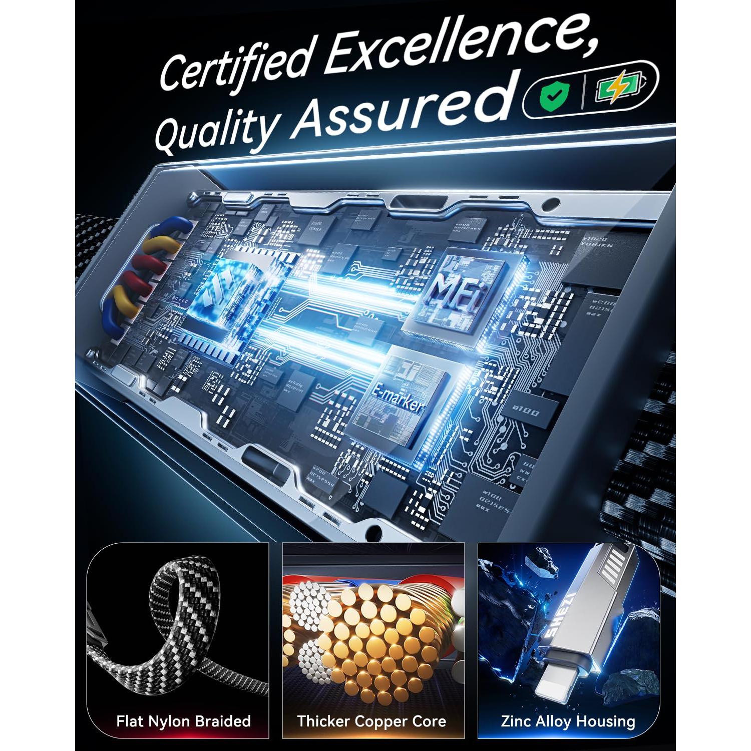 Cable Multi USB C SHEZI 4-en-1 100W Carga Rápida 1.52m