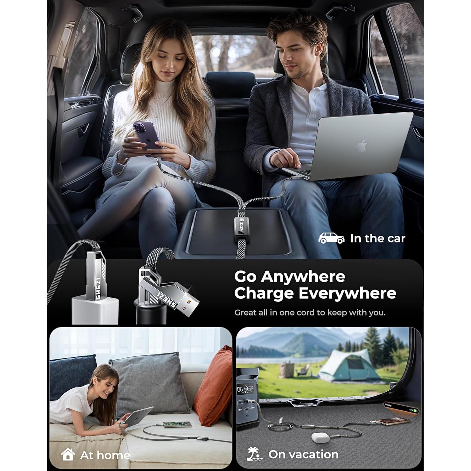 Cable Multi USB C SHEZI 4-en-1 100W Carga Rápida 1.52m