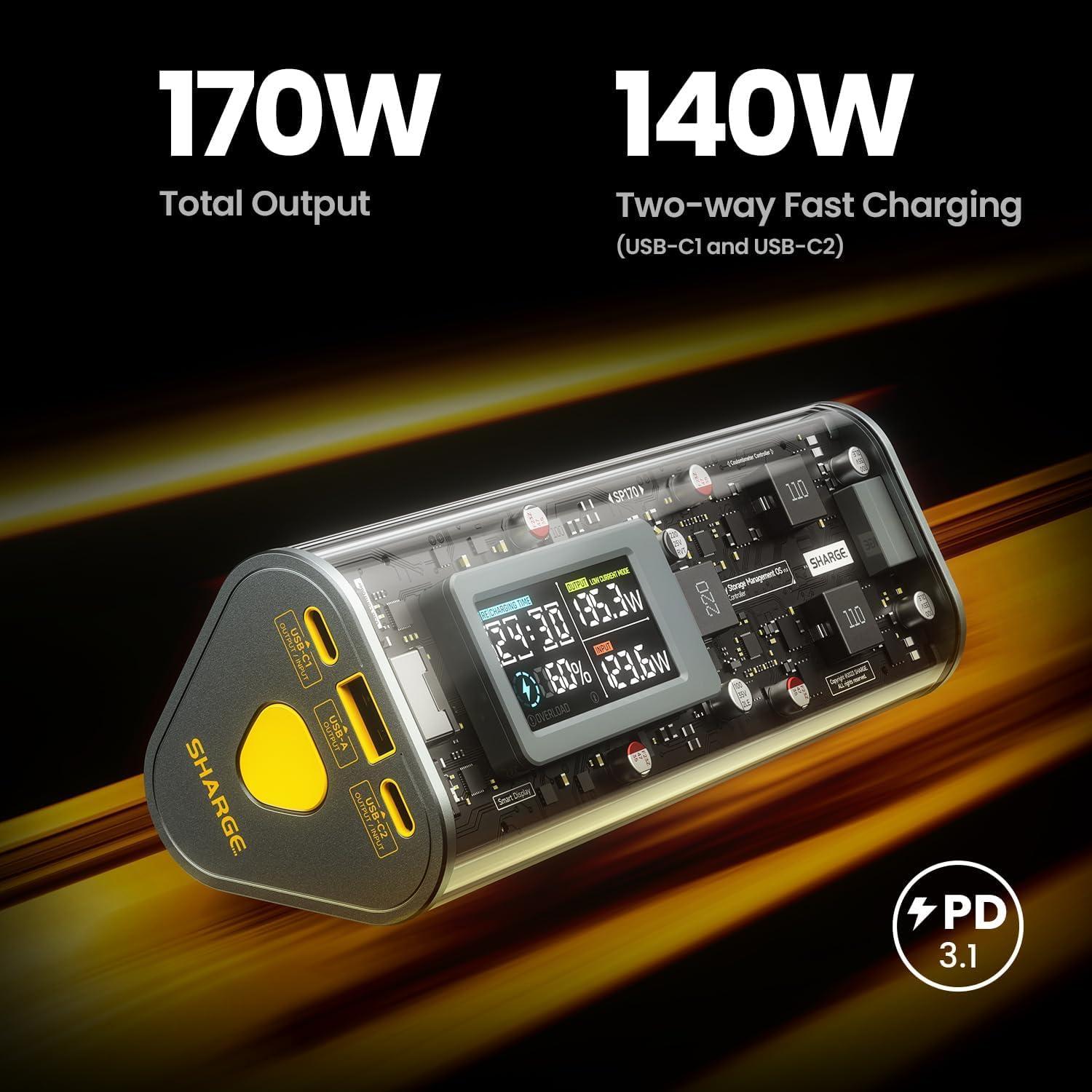 Batería Externa Shargeek 170, 24,000mAh 140W PD3.1 Gris