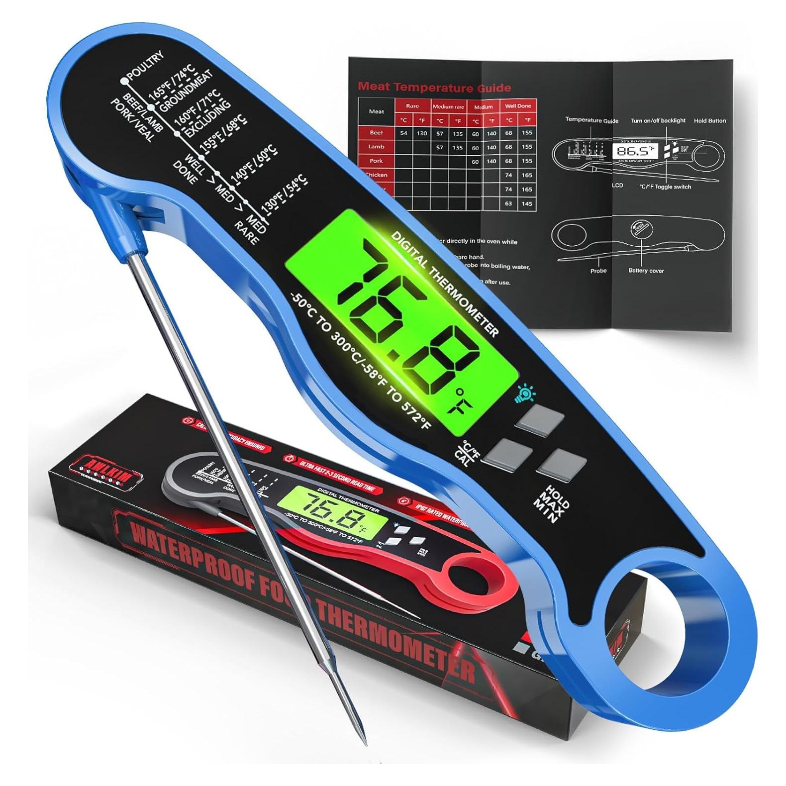 Termómetro Digital de Carne AWLKIM - Lectura Instantánea IP67 Azul