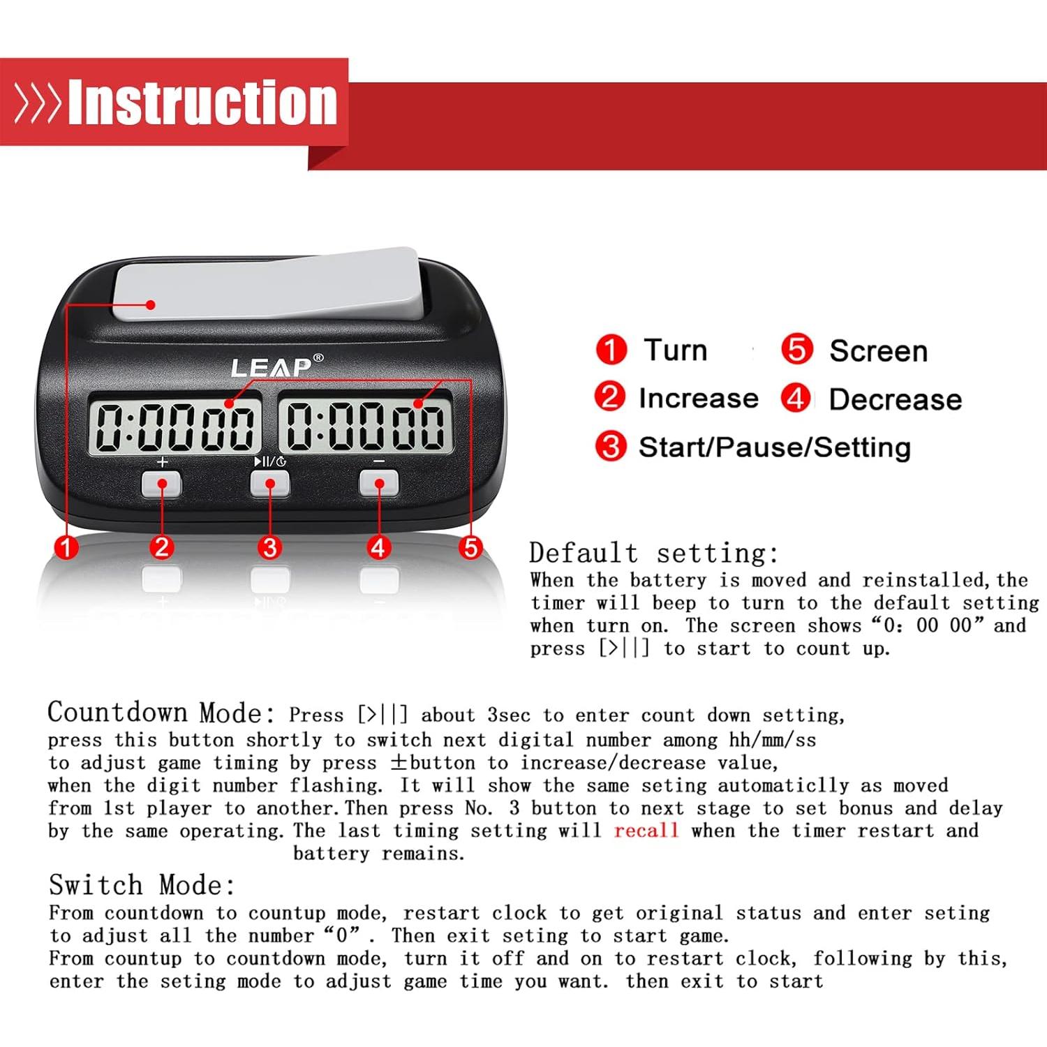 Reloj de Ajedrez LEAP Digital Profesional Negro