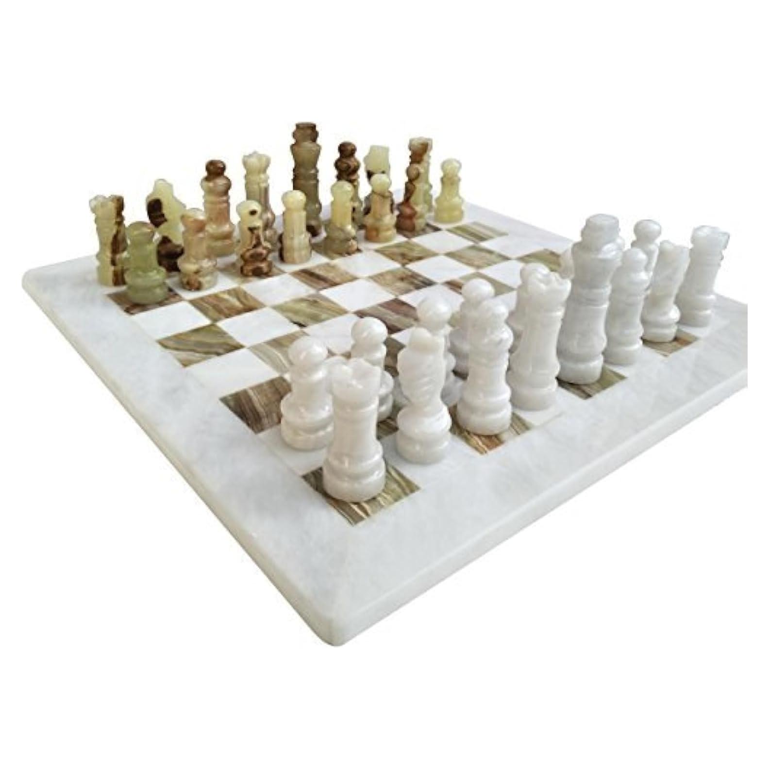 Juego de Ajedrez de Mármol Onyx Blanco y Verde Hecho a Mano 30.48 cm