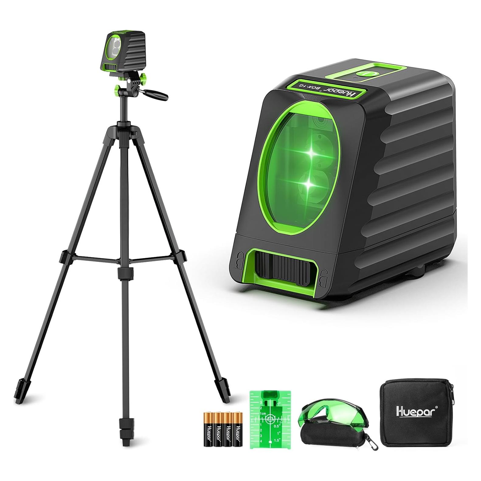 Nivel láser autocompensado Huepar BOX-1GTA 150Ft (45.72m) con trípode 60in