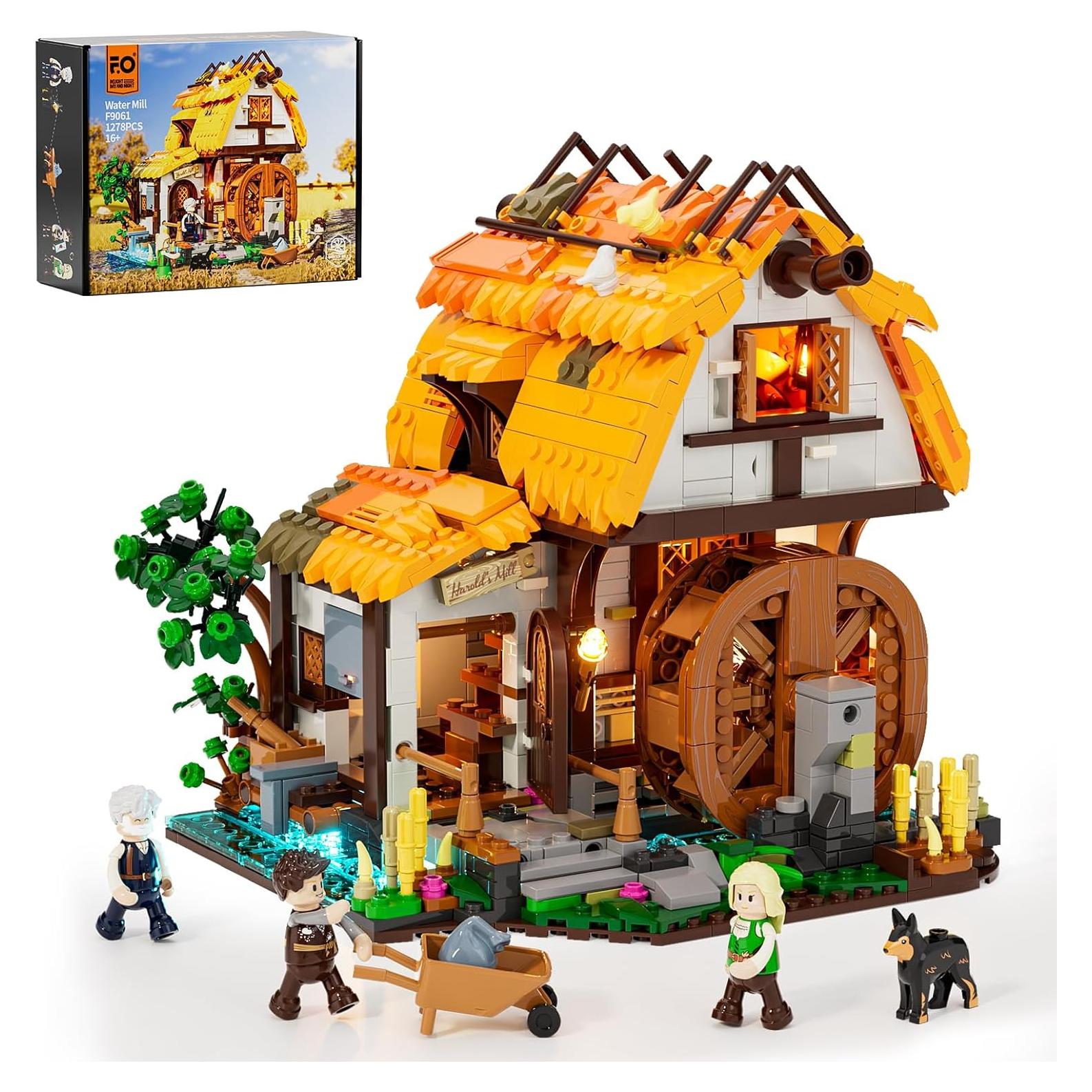 FUNWHOLE Molino de Agua Medieval 1278 Pcs con Luz LED