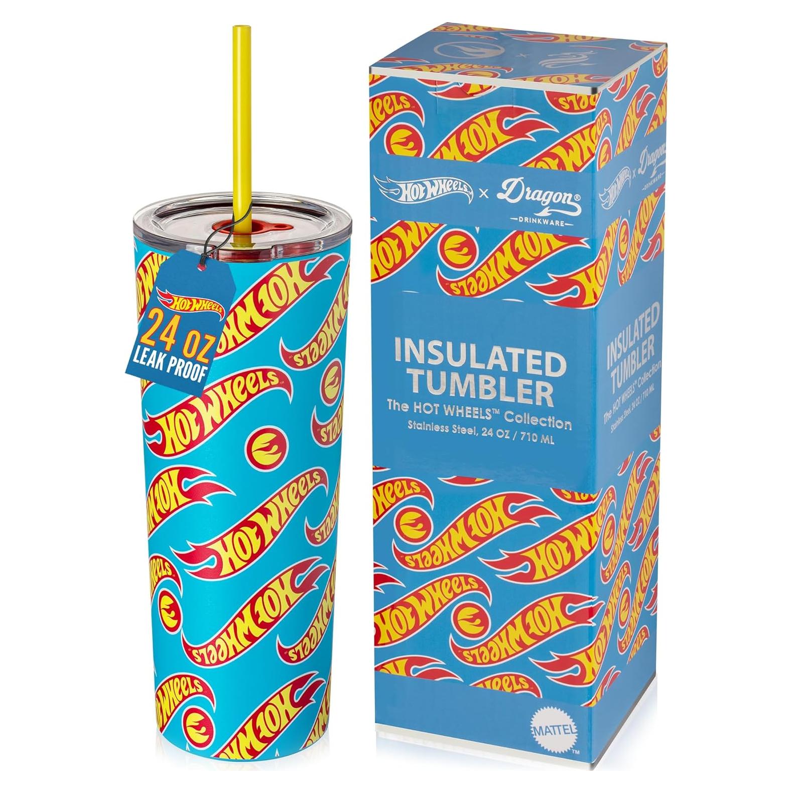 Vaso Aislado Dragon Glassware Hot Wheels 710 ml con Pajilla