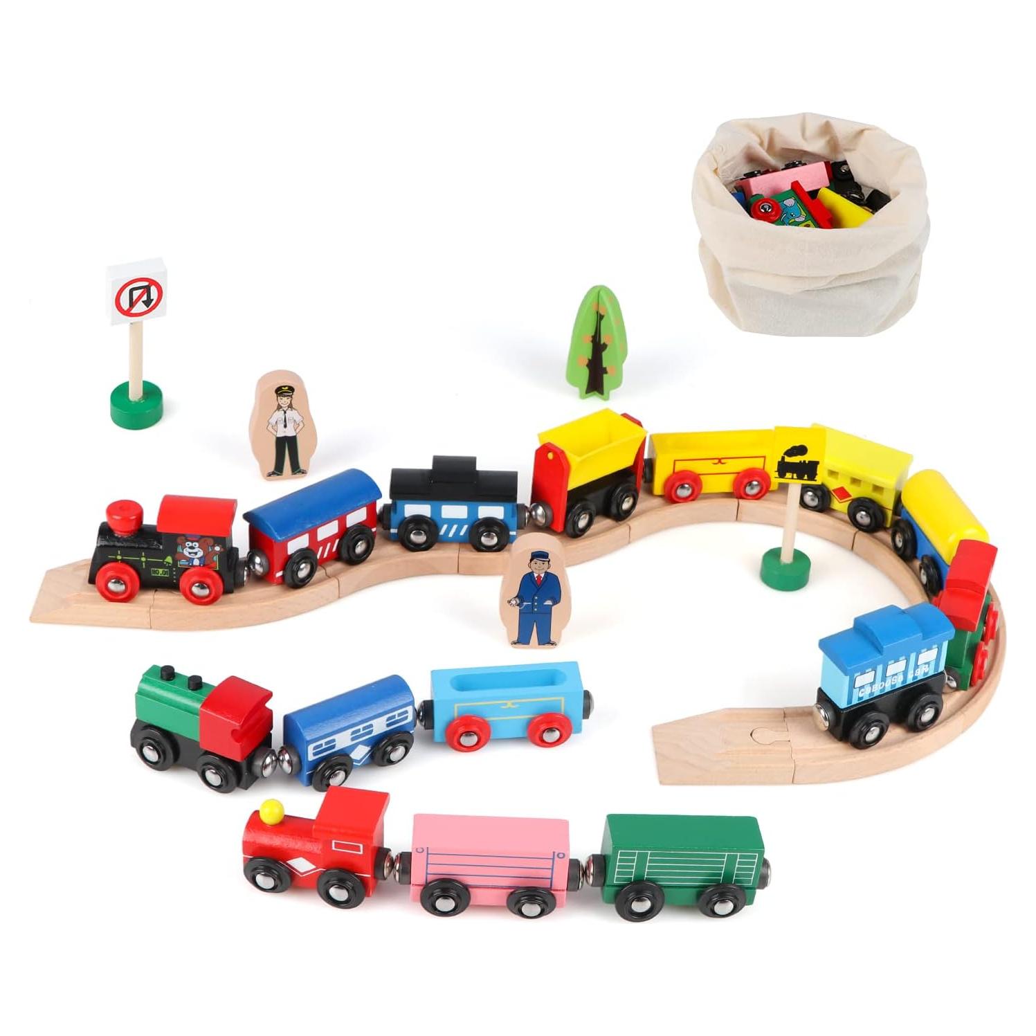Set de Trenes de Madera Joqutoys 31 PCS con Vagones y Conectores