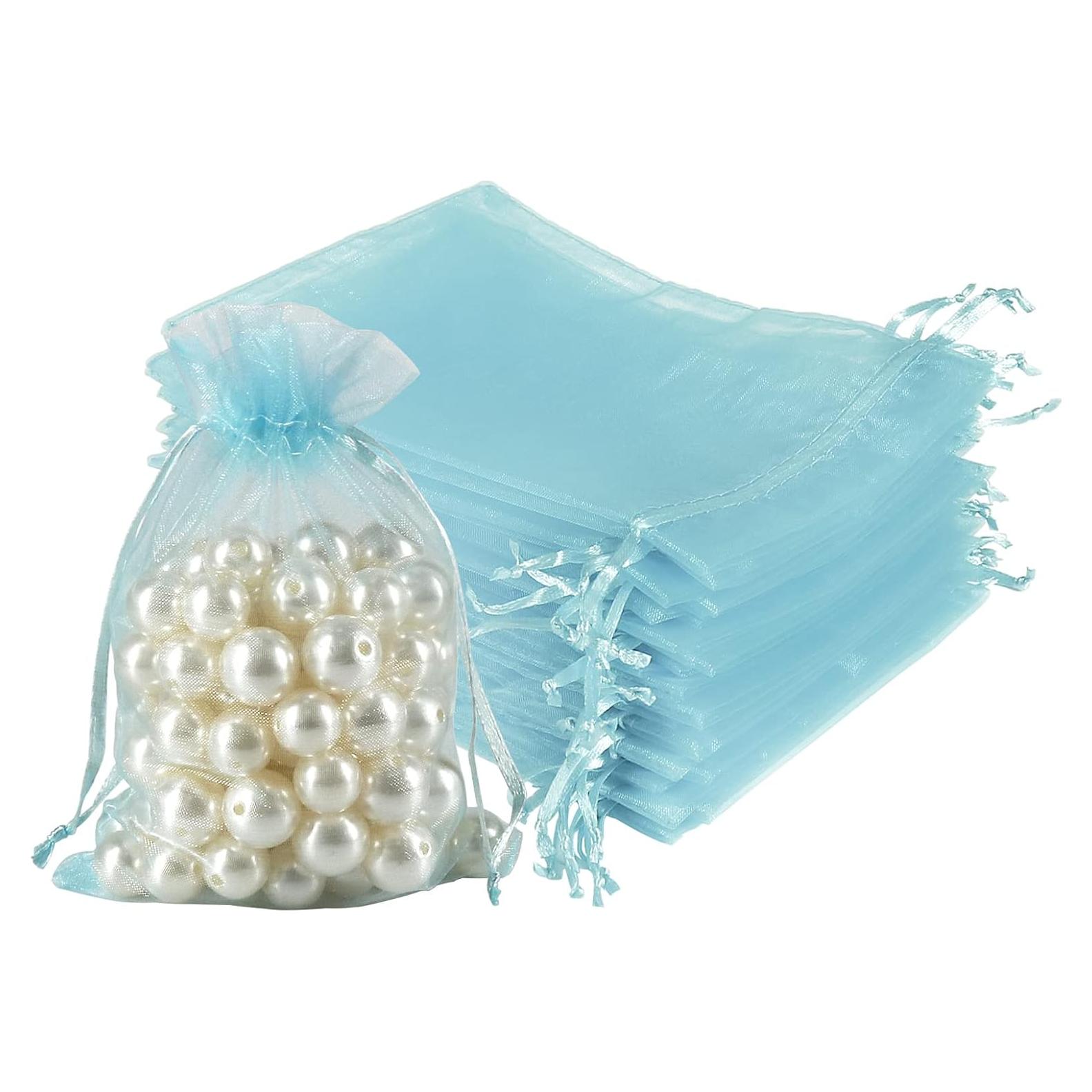 Paquete de 100 Bolsas de Organza Azul Bebé 10x15 cm con Cierre