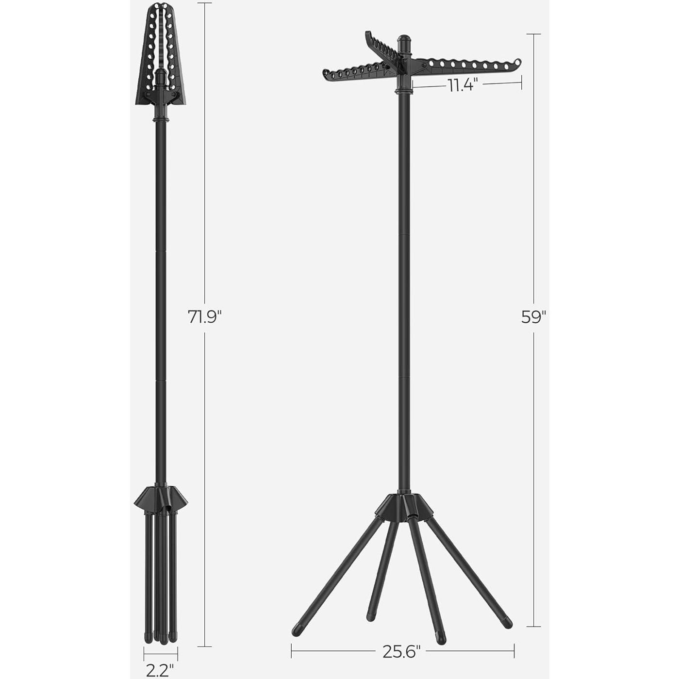 SONGMICS Clothes Drying Rack, 59-Inch Folding Laundry Drying Rack with 3 Rotatable Arms for Hangers, 4 Legs, Stainless Steel, for 27 Pieces of Clothes, Black ULLR510B01