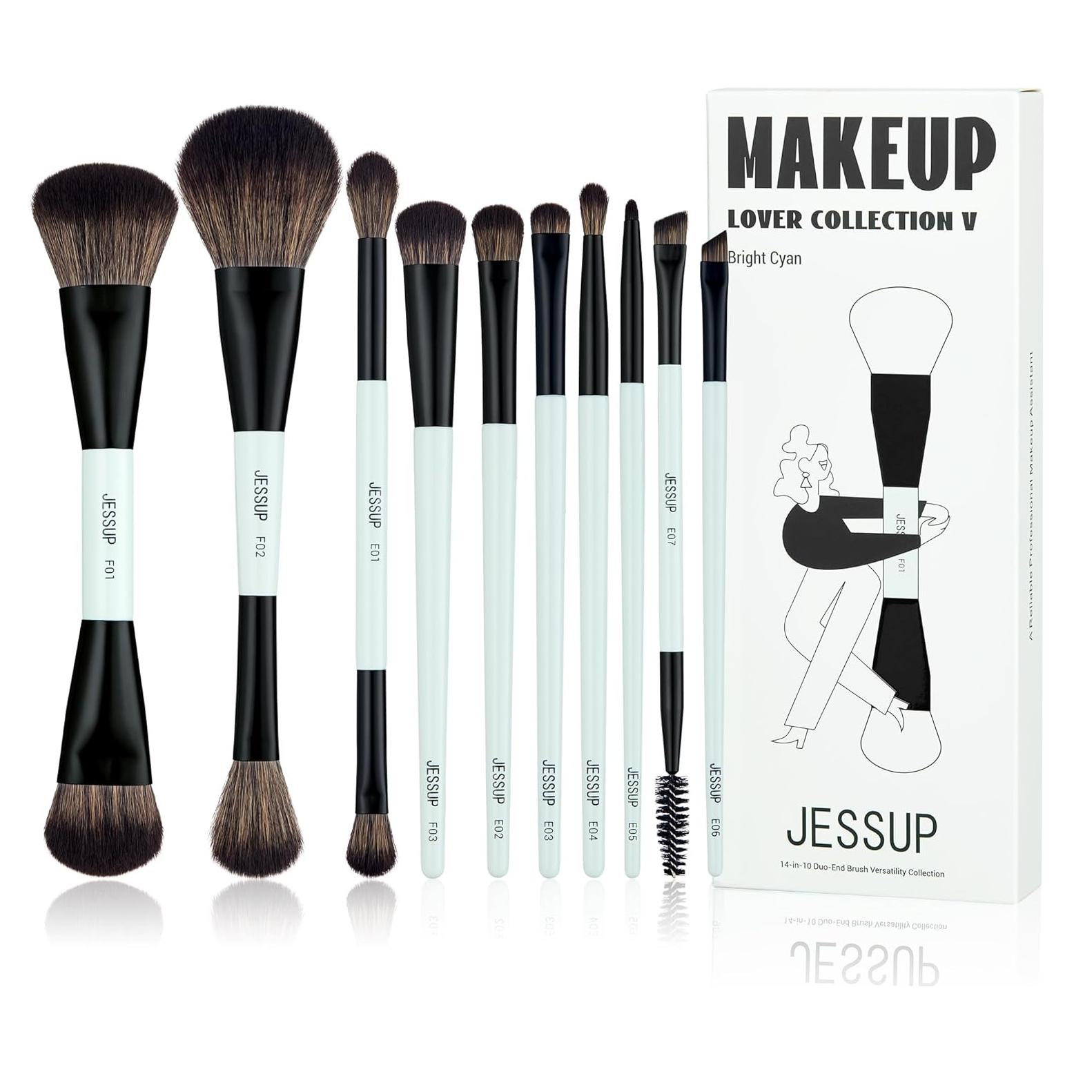 Juego de Brochas de Maquillaje Jessup 10 Piezas Doble Cara