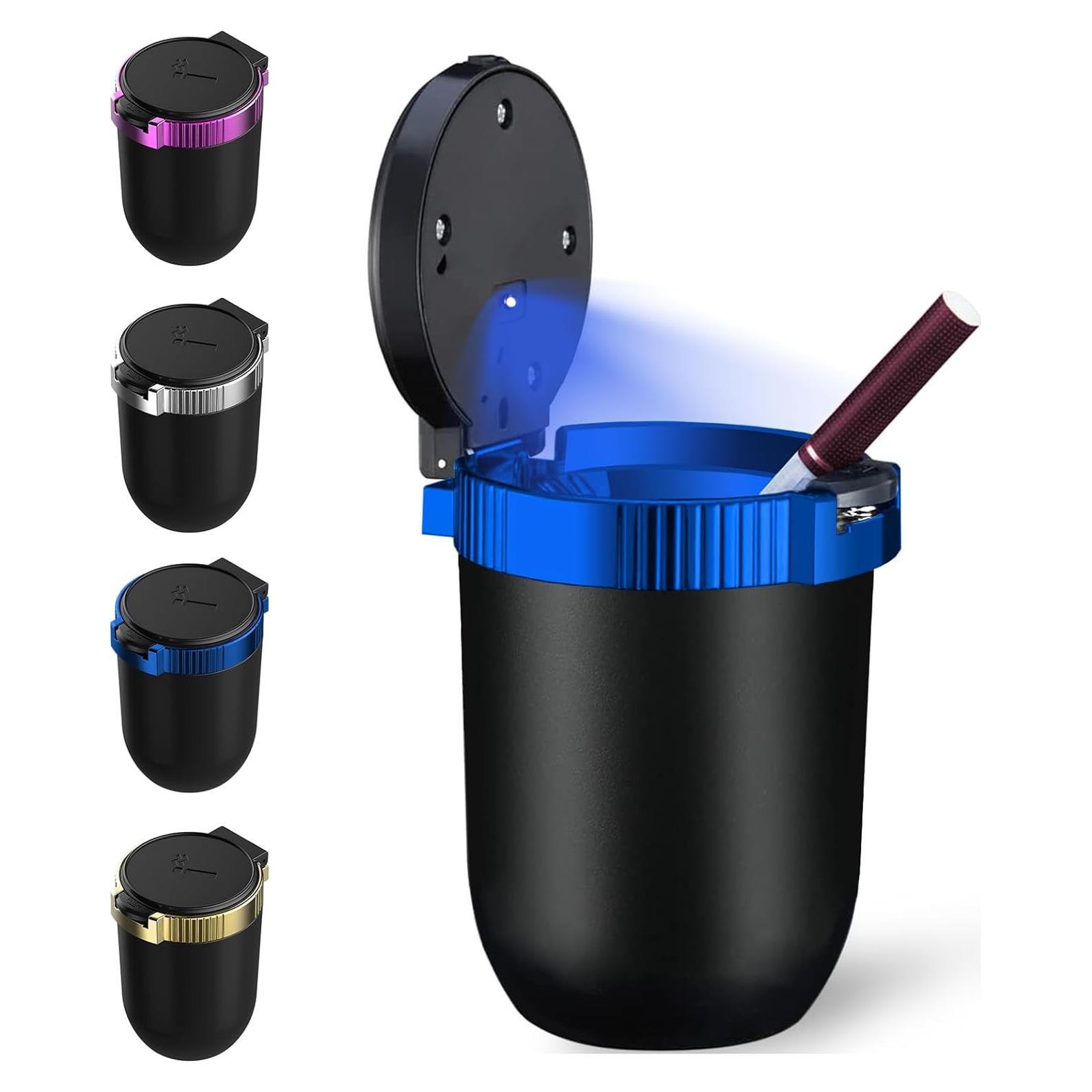 Cenicero de coche Windshoon con tapa y luz LED azul