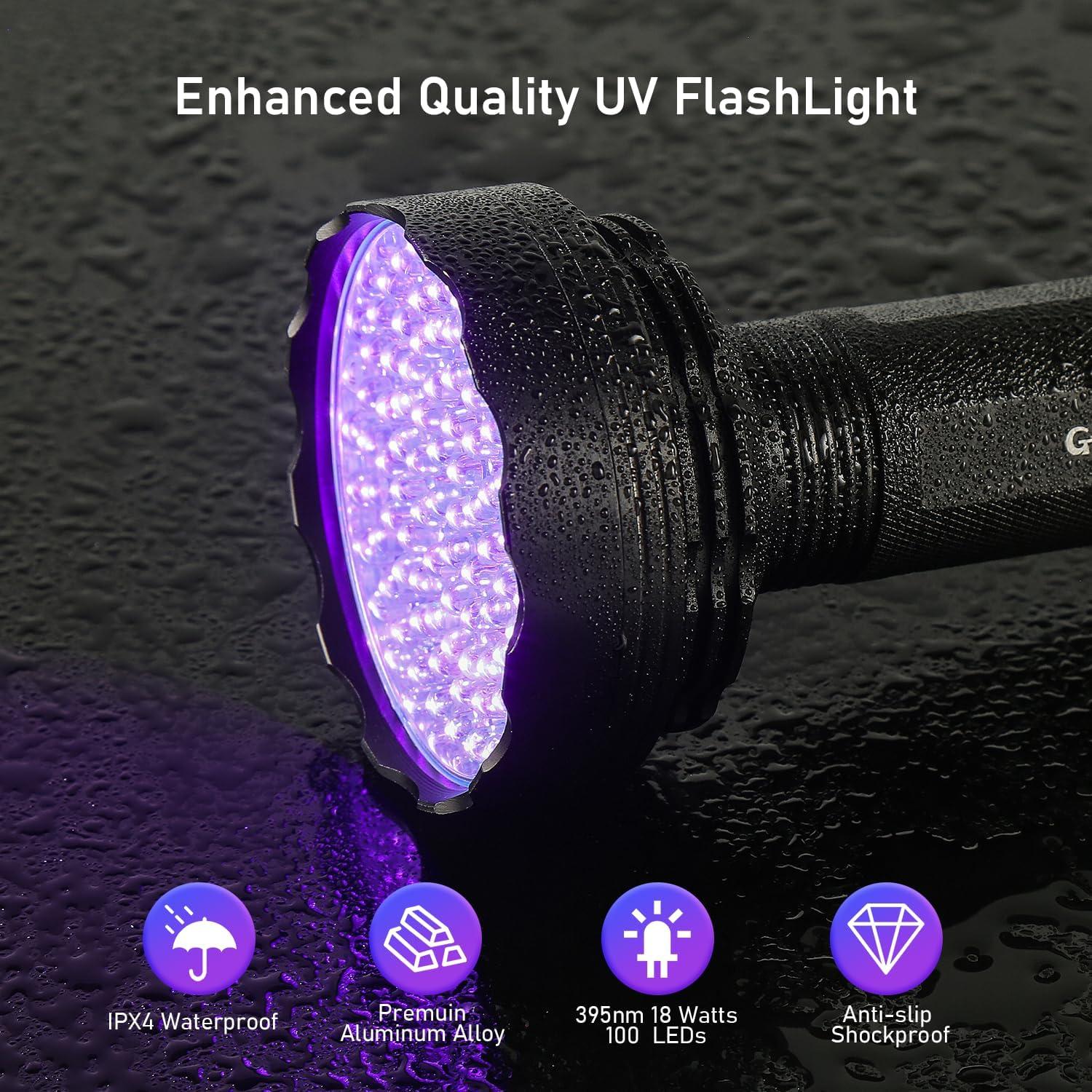 Linterna UV GLOSSDAY 100 LED 18W Luz Negra para Mascotas