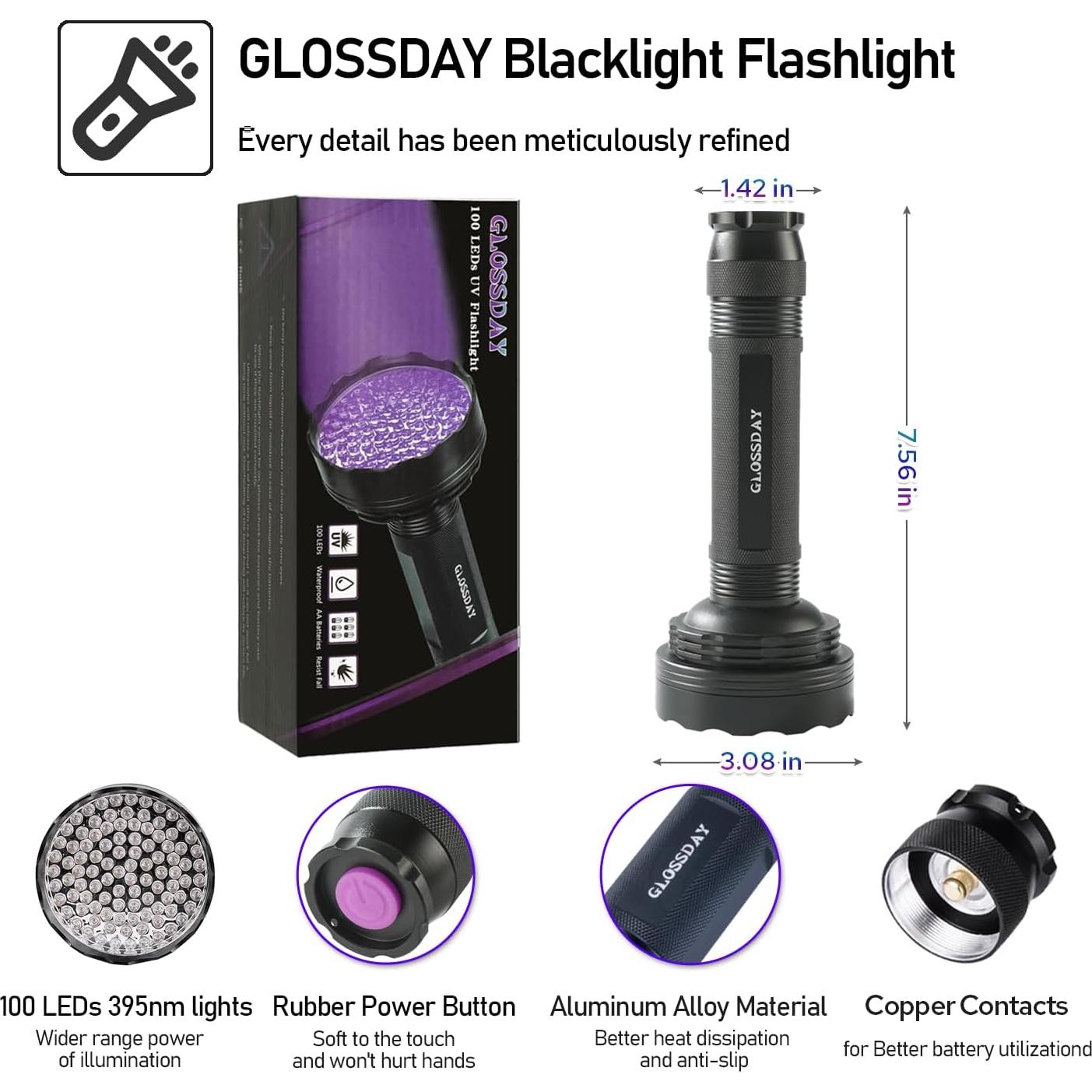 Linterna UV GLOSSDAY 100 LED 18W Luz Negra para Mascotas