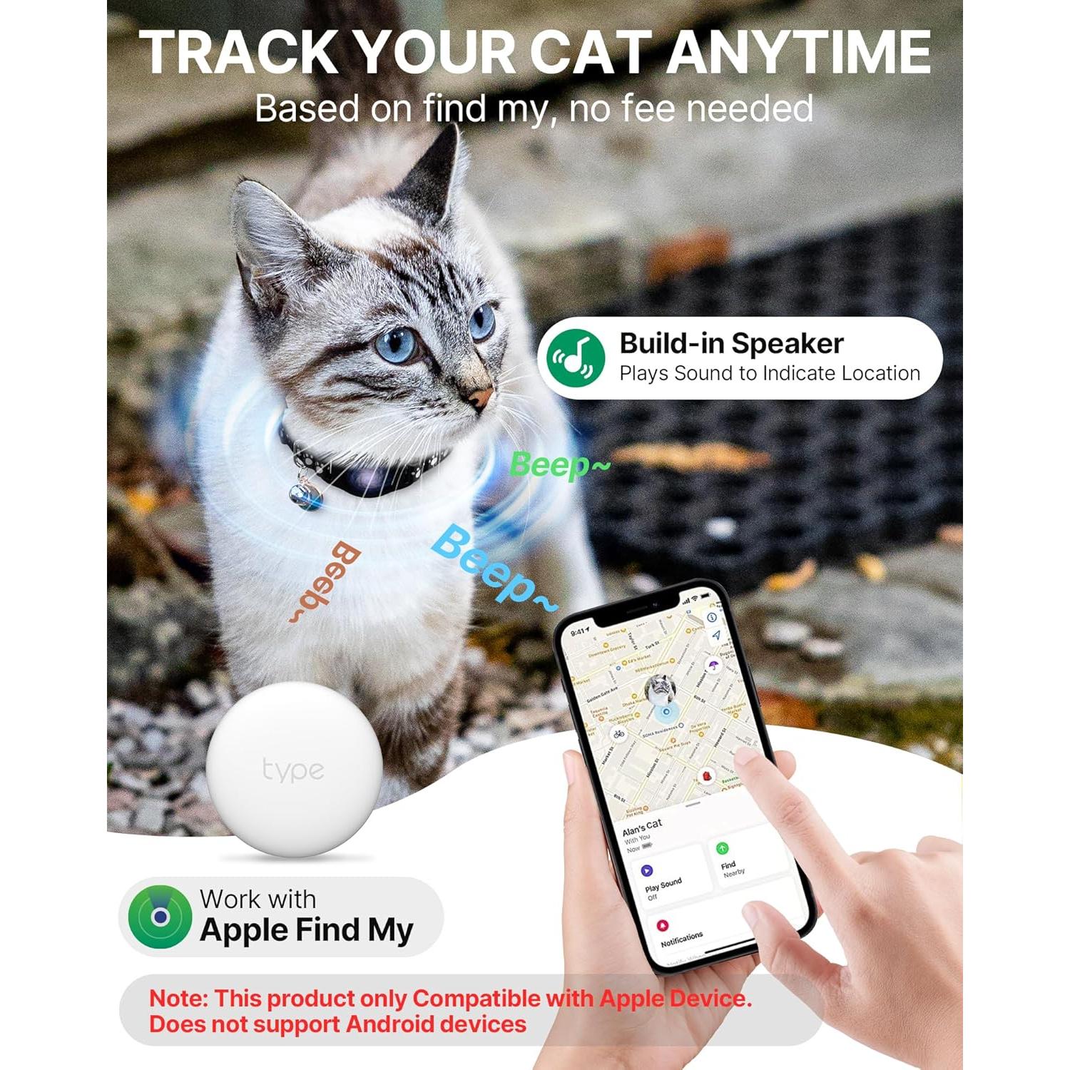 Collar para Gato con Rastreador Airtag Typecase Negro 20-30 cm