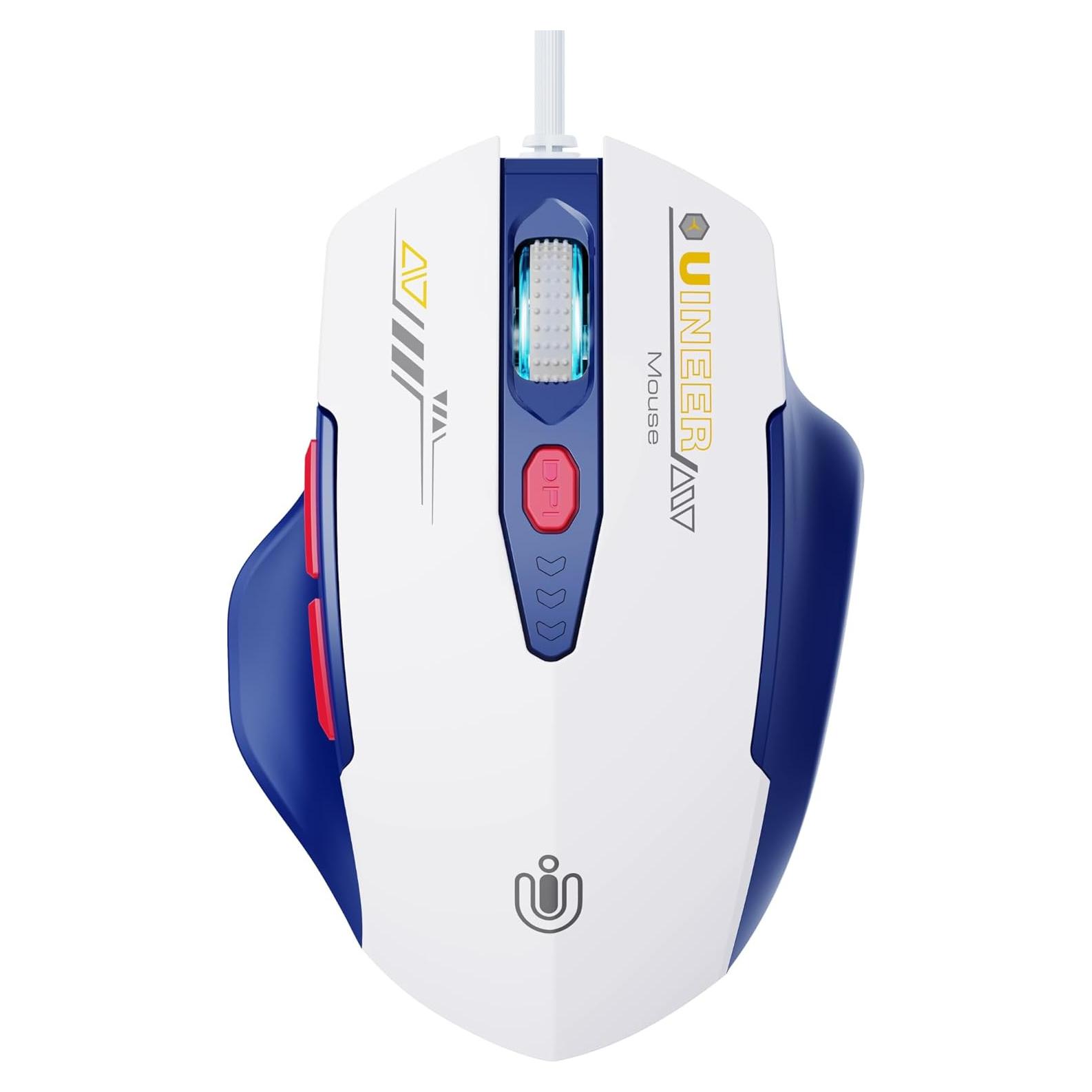 Ratón con cable U ergonómico 6 botones DPI ajustable 1200-7200