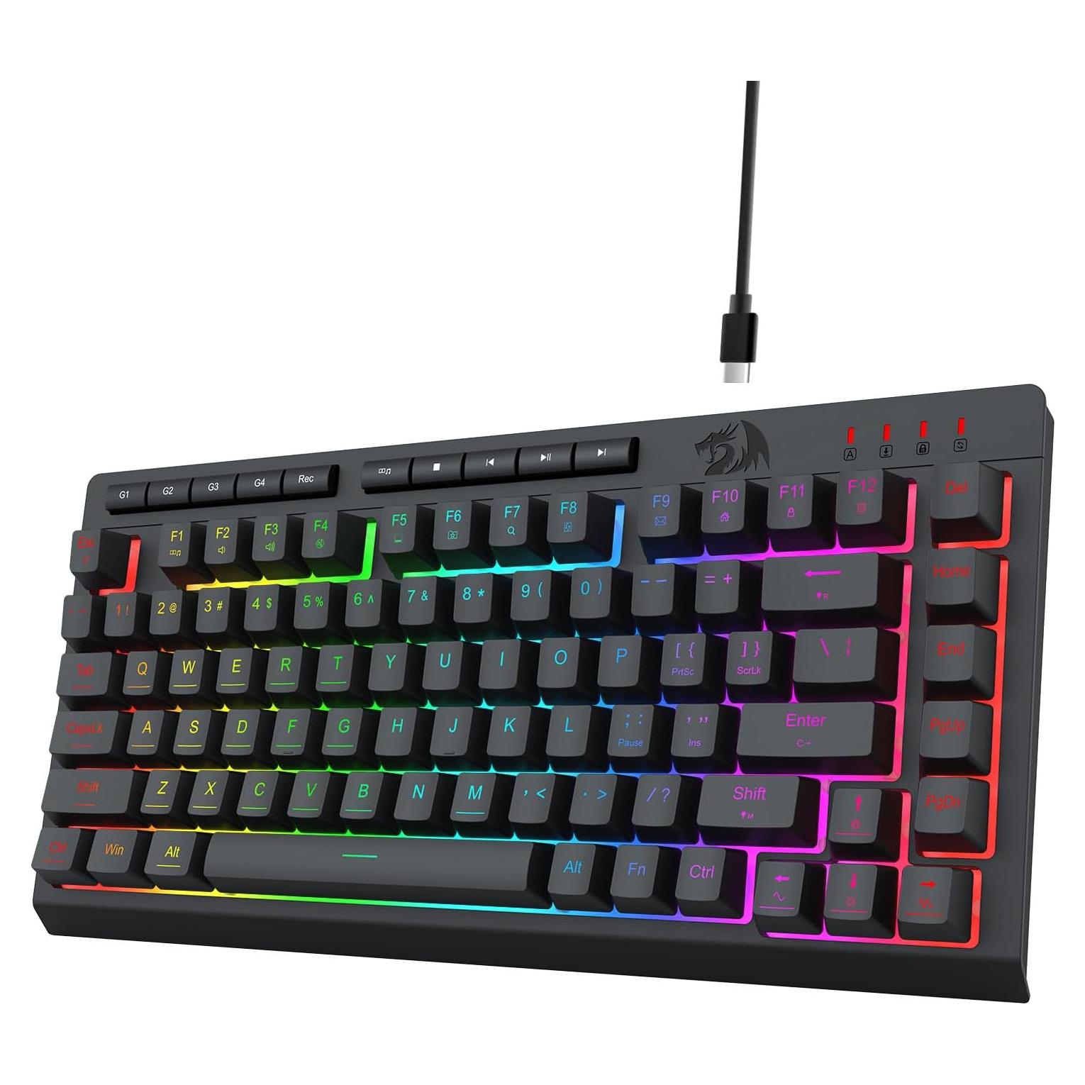 Teclado Gaming Redragon K524 RGB con Cable, Compacto 75%, Silencioso