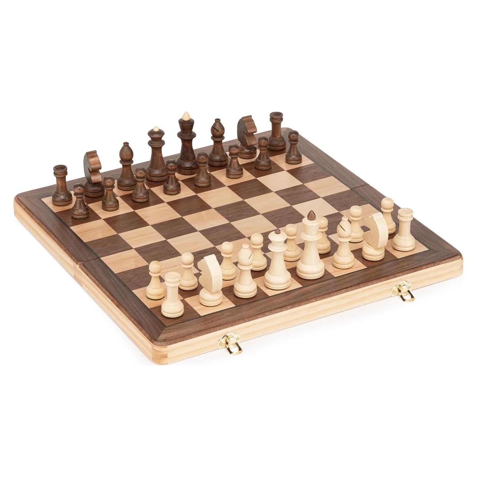 Juego de Ajedrez de Madera LINGLE 38 cm Plegable y Portátil