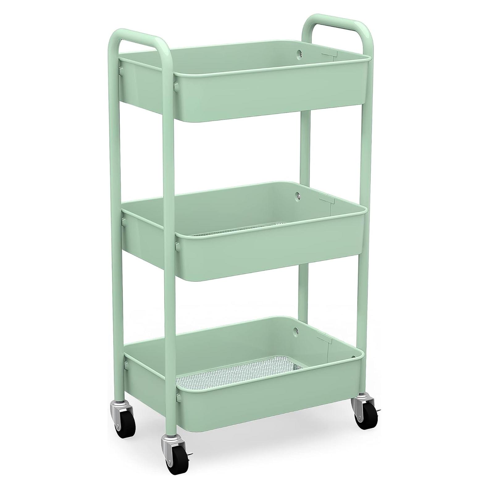 Carro de Almacenamiento Metálico CAXXA 3 Niveles Verde Aqua