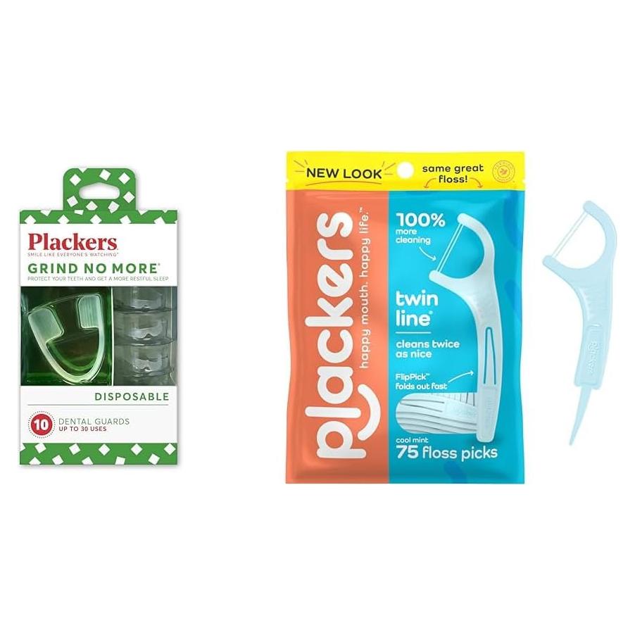 Plackers Grind No More Protector Nocturno + Hilos Dentales 75 Unidades
