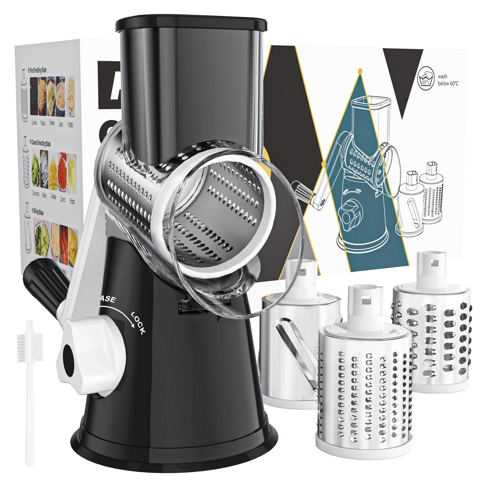 Rallador de Queso Cambom con Manivela y 3 Cuchillas - Negro