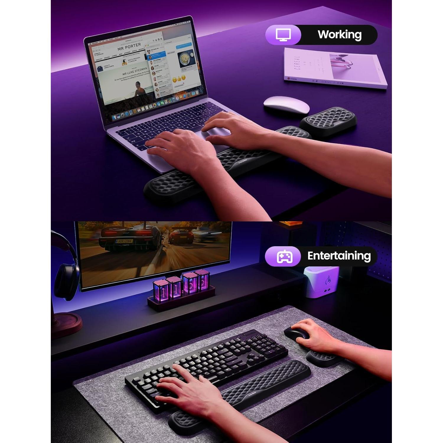 Reposamuñecas Vaydeer Ergonómico para Teclado y Ratón Negro